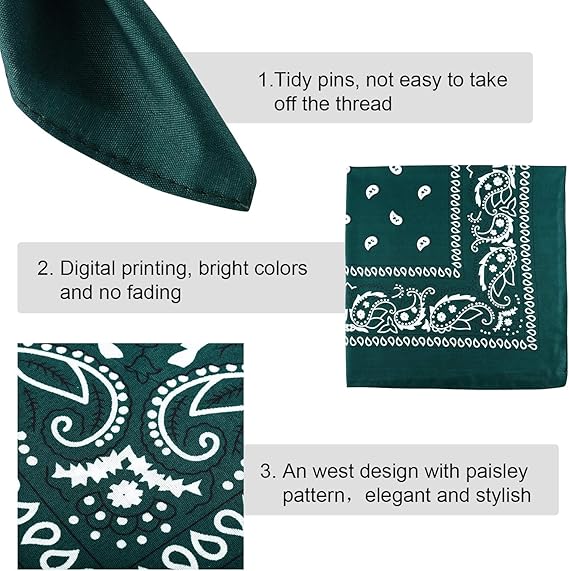 Blulu 12 Pack Neon Bandanas Bulk Multi Purpose Paisley Cowboy Bandanas for Men Women Headband Western Music Festival Rave