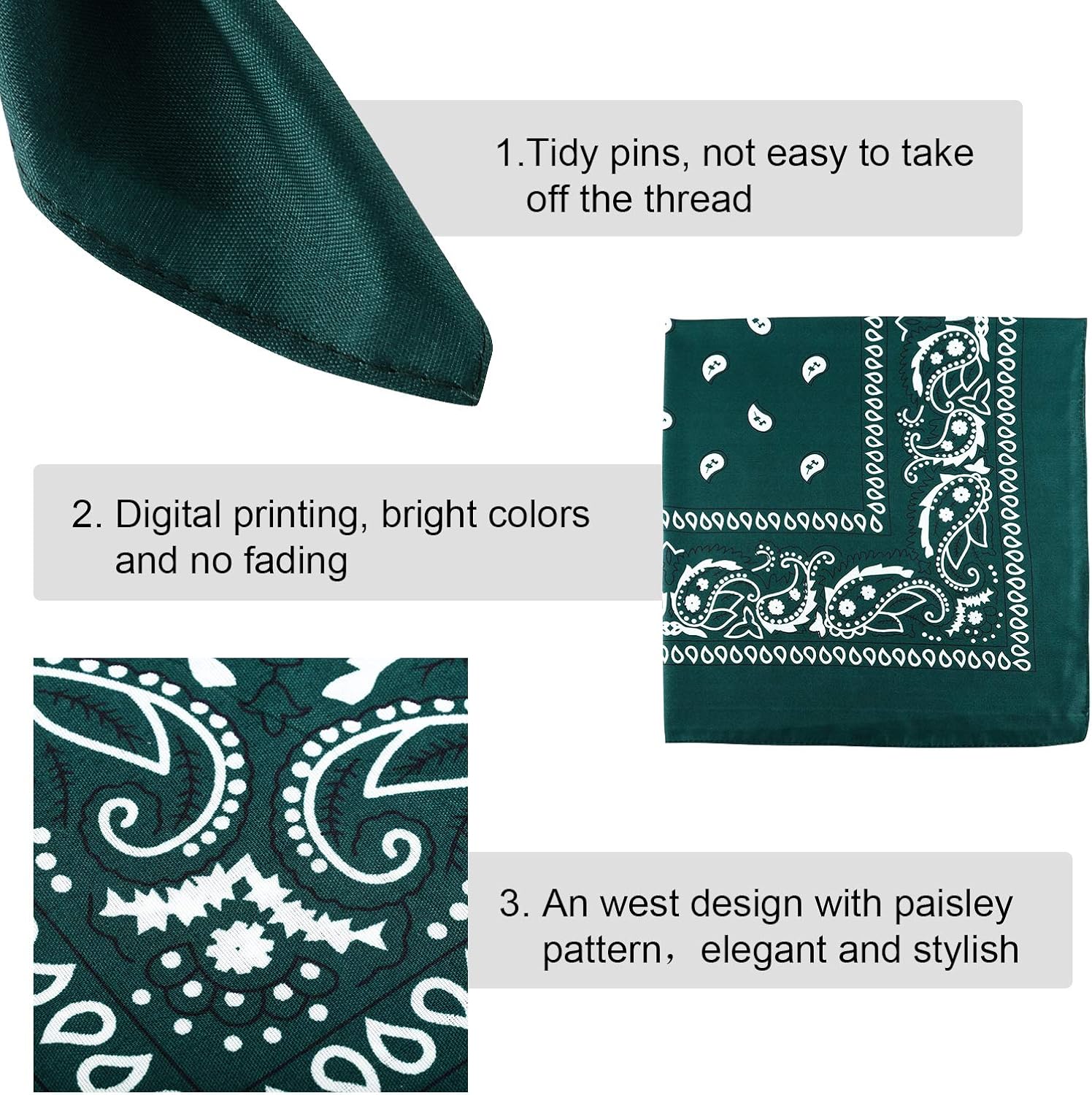 12 Pieces Paisley Bandanas Cowboy Bandanas Unisex Print Head Wrap Scarf Wristband( Assorted Green) : Clothing, Shoes & Jewelry