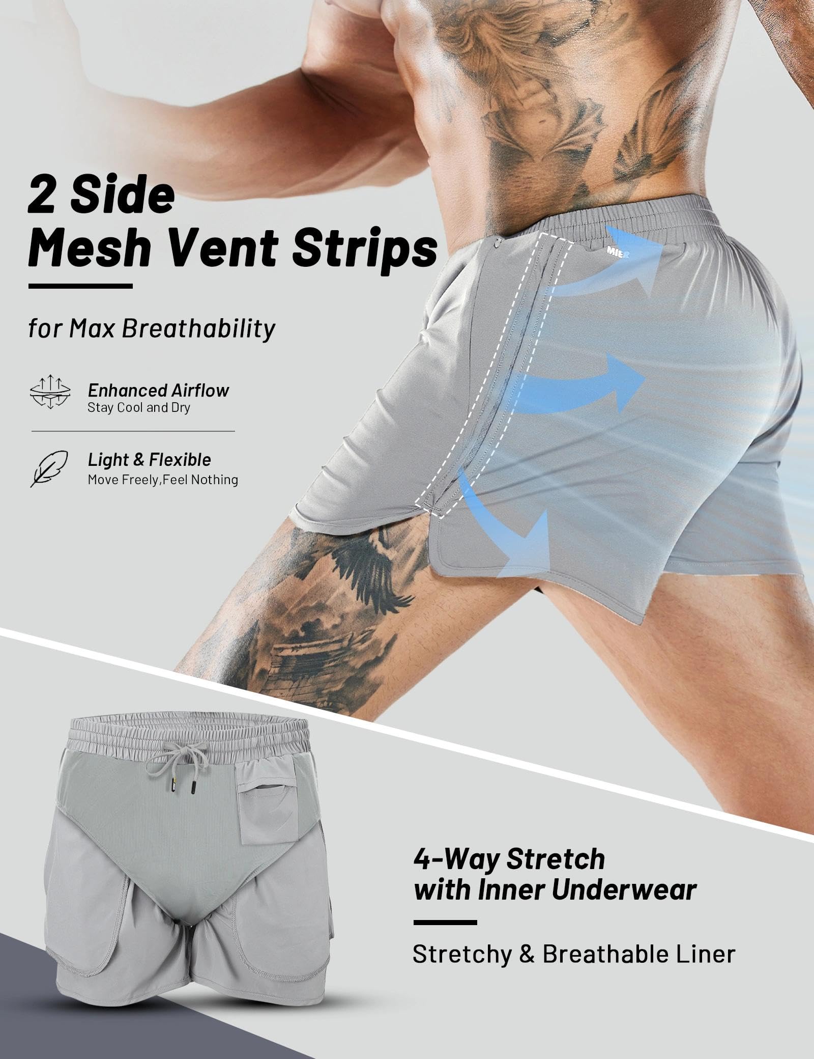 MIER Pantalones Cortos para Hombre de 3 Pulgadas, de Secado rápido, Ligeros, Resistentes al Agua, para Entrenamiento atlético, con Forro