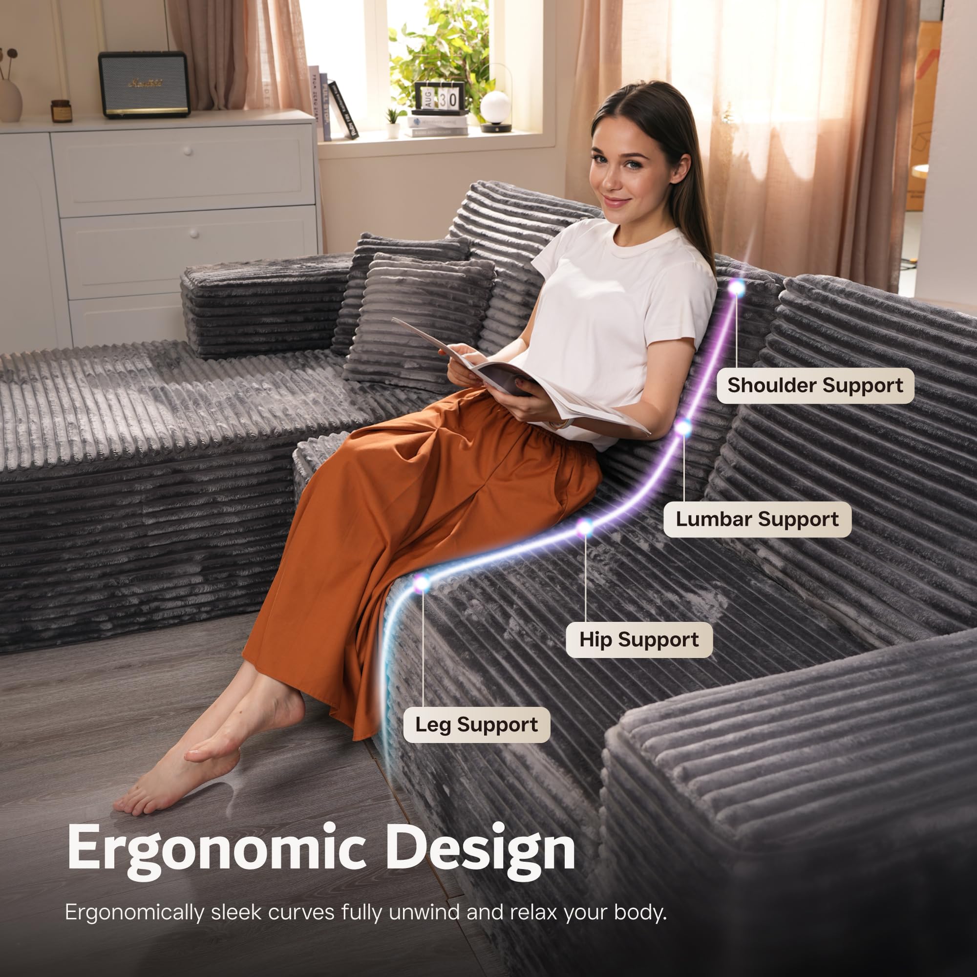 ovios 104" Cloud Sectional Couch with L-Shape Chaise,Modern Modular Sofa with Deep Seat, Upholstered Couches for Living Room Bedroom,No Assembly Required, Green (Cloud Velvet)