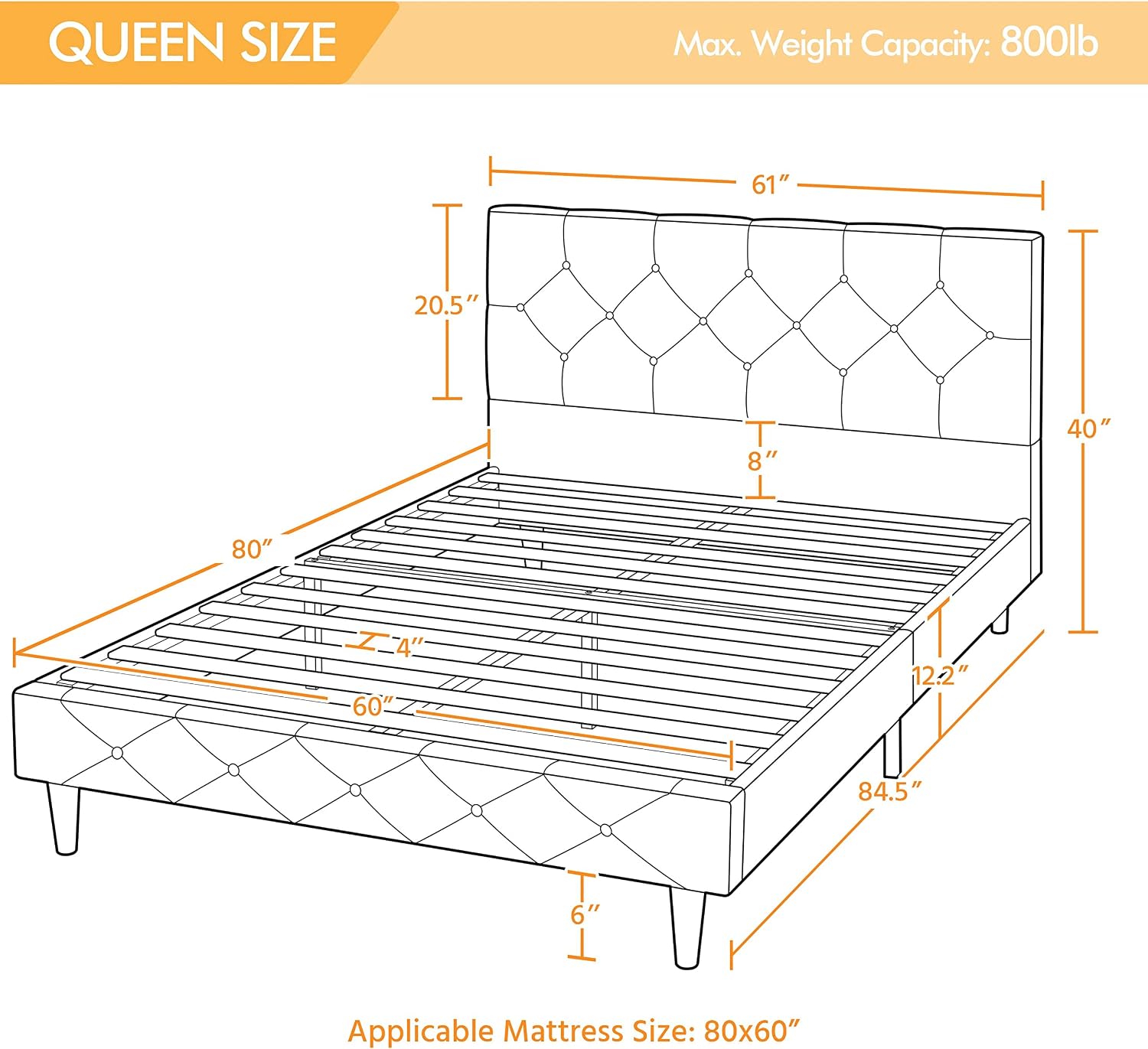 Yaheetech Queen Size Platform Bed Frame, Classic Faux Leather Upholstered Bed Frame with Button Tufted Headboard, Wooden Slats Support/Mattress Foundation/No Box Spring Needed/Easy Assembly/Black