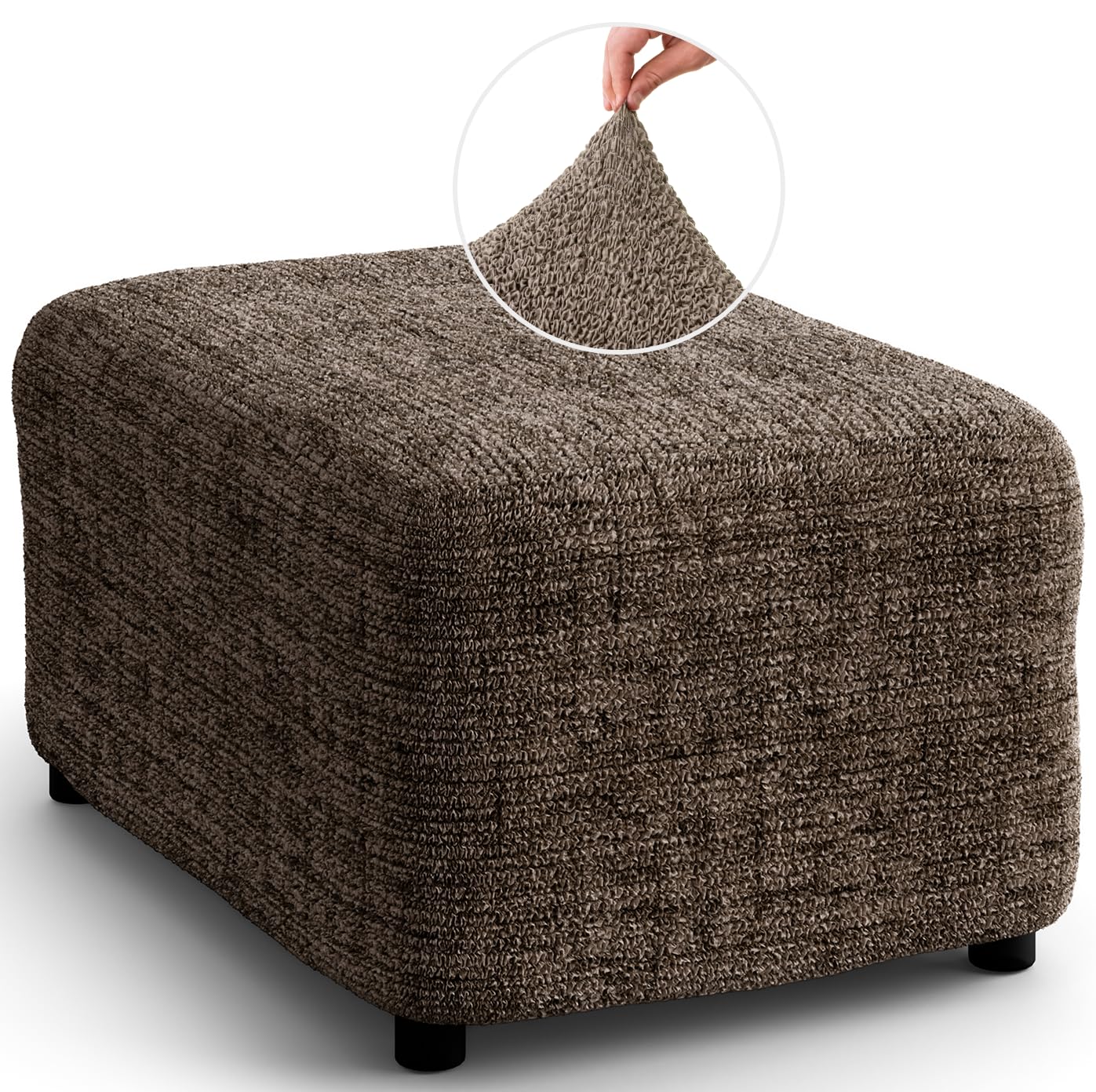 Paulato BY Ga.I.Co. Ottoman Slipcovers - 1-Piece Furniture Protector - Form Fit, Machine Washable -Microfibra Printedcollection - Vittoria Brown Color