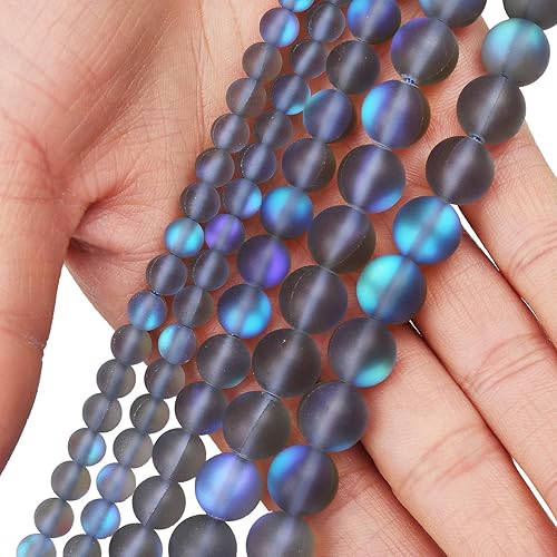 Miniatura 4 de Cuentas de cristal Aurora gris mate, cuentas sueltas redondas de sirena brillante con purpurina esmerilada de 0.236 pulgadas, piedra lunar sintética