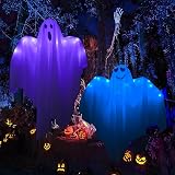 Halloween Deko Geist, 2 St&uuml;ck Halloween H&auml;ngende Geist mit Licht Halloween Geist Winds&auml;cke H&auml;ngende Dekoration f&uuml;r Halloween Deko Innen Au&szlig;en Garten Vorhof Terrasse Zuhause Garten Party