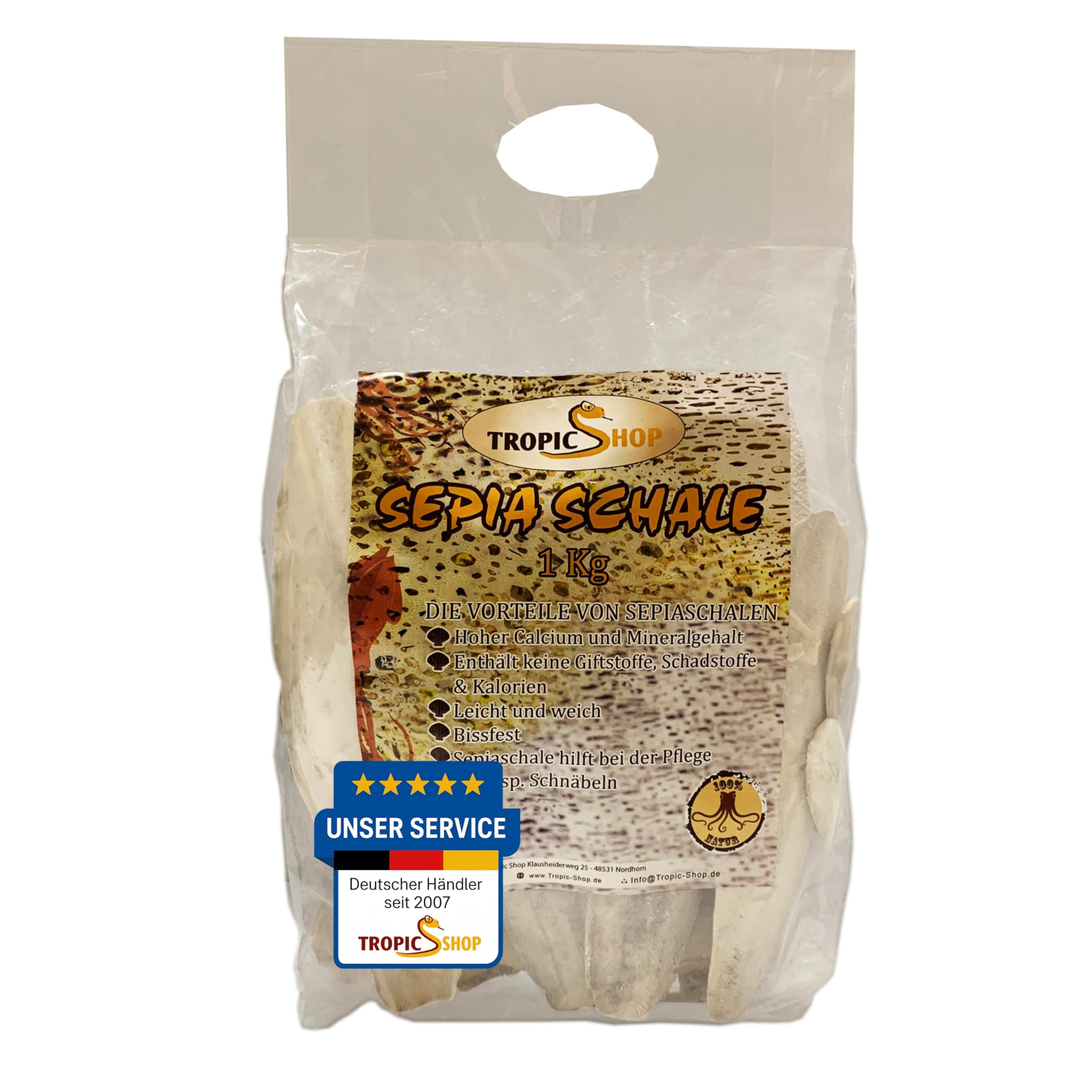 Tropic Shop, 1 kg 12-25 cm, duże miseczki sepia, 100% czysta jakość, optymalne wsparcie zdrowia, zaopatrzenie w wapń, pielęgnacja i budowa premium, odpowiednie dla gadów i ptaków