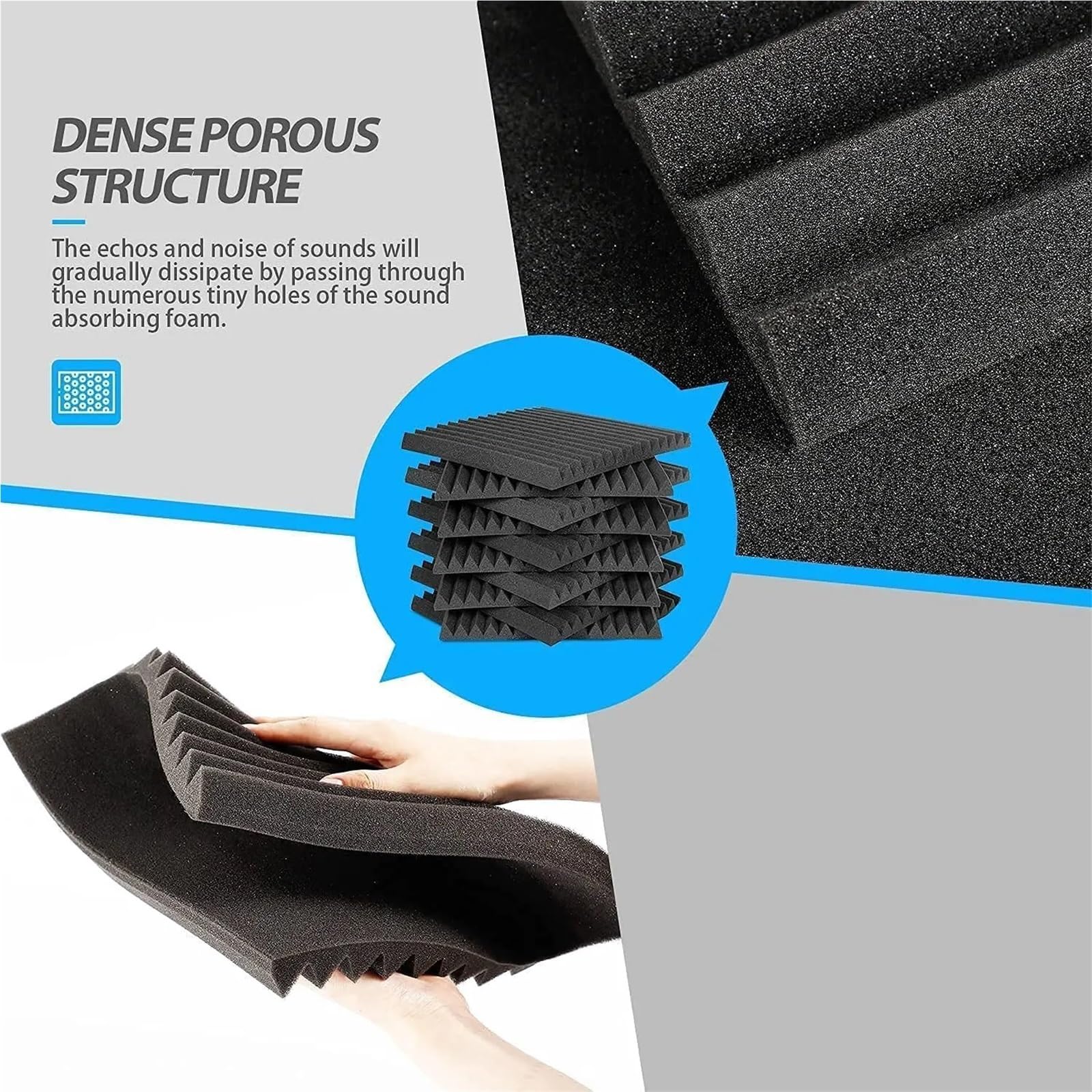 Paneles acústicos para paredes 100Pcs Studio Acoustic Foam Panel Soundproof Wall Noise Protective Sound Absorption Treatment Room 30x30x2.5cm(Gray)