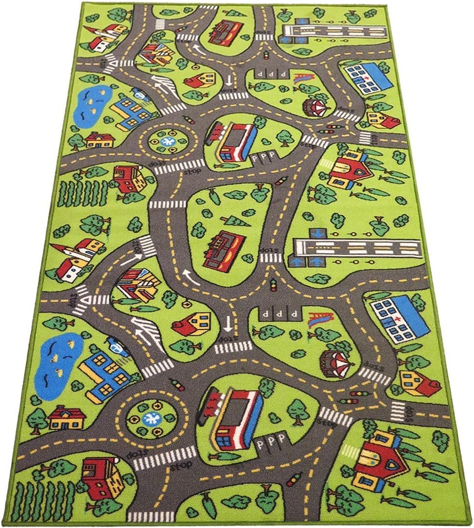 Kids Rug Playmat 80 inches by 40 inches! City Life Great for Playing with Cars and Toys - Play Learn and Have Fun Safely - Educational Road Traffic Play Mat for Bedroom Play Room Game Safe Area