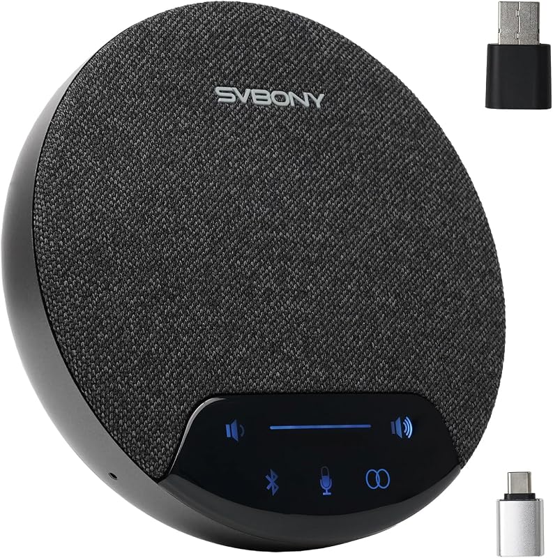 SVBONY SVN O1 parlante de conferencia y micrófono para 2 a 6 participantes | para salas de conferencias pequeñas, cancelación de ruido 3A+AI, 4 micrófonos, captación de voz de 360°, enlace estabilizado UHF, con tipo C y dongle