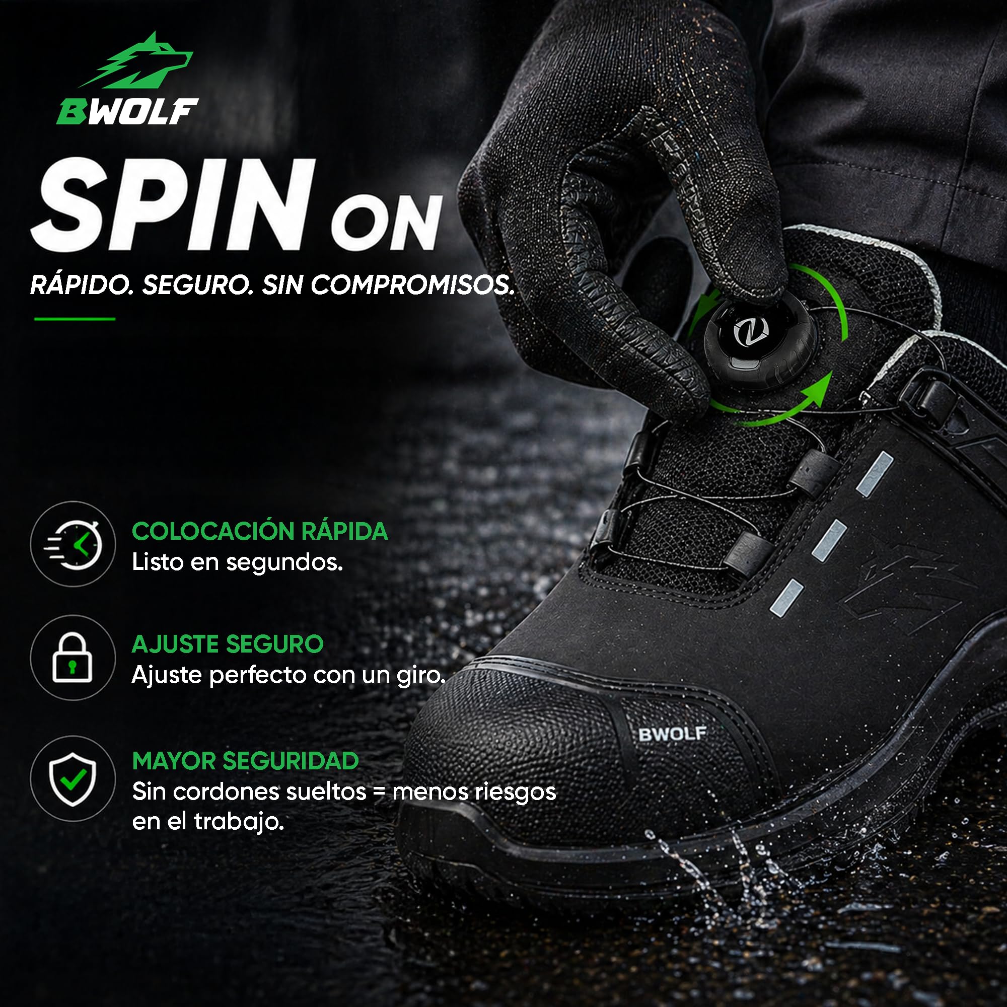 BWOLF Defender Fit S3S - Zapatos de seguridad para hombre y mujer, ligeros, impermeables, sin metal, tapa de composite
