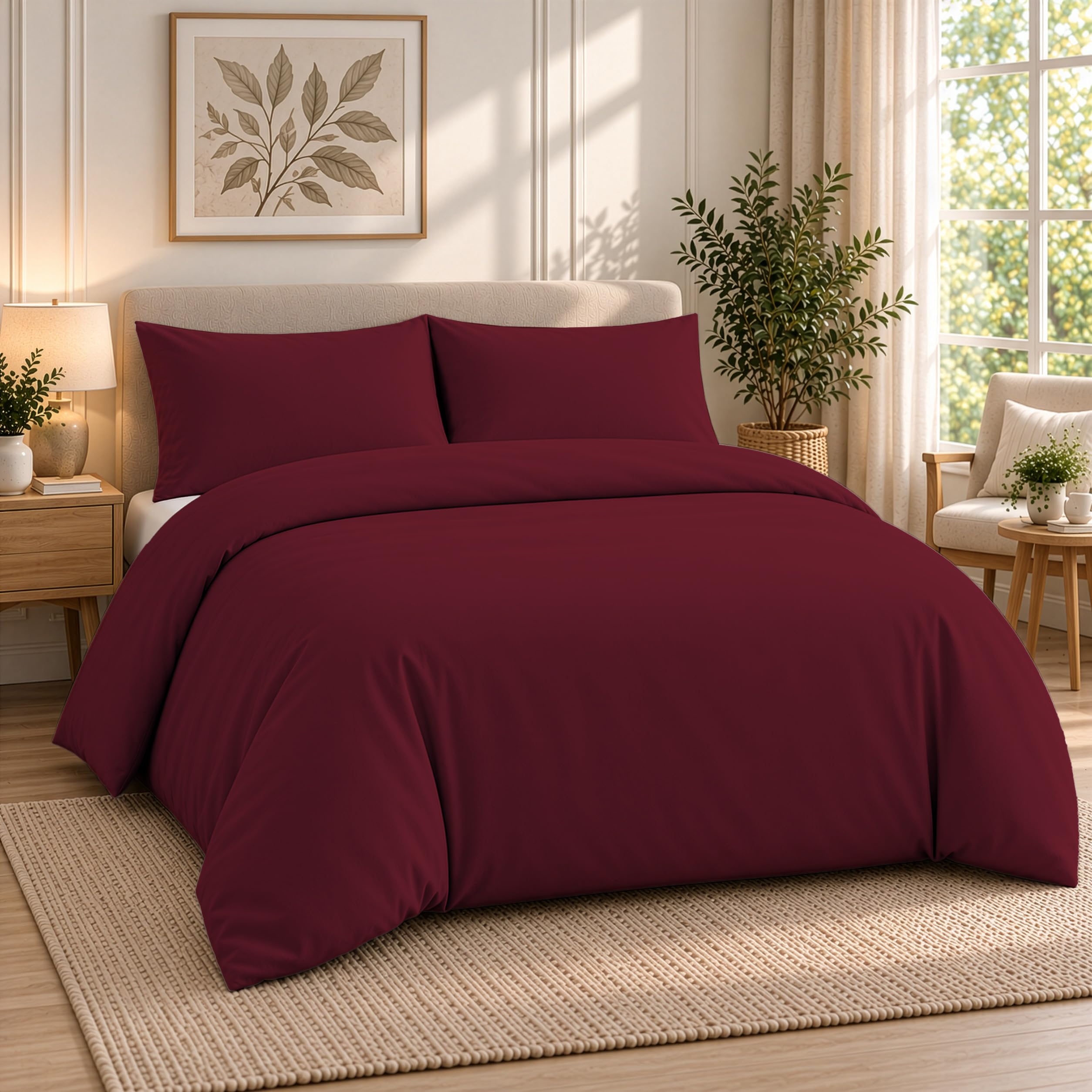 ACRALI HOME King Size Duvet Cover Sets Burgundy – Soft Brushed Microfibre