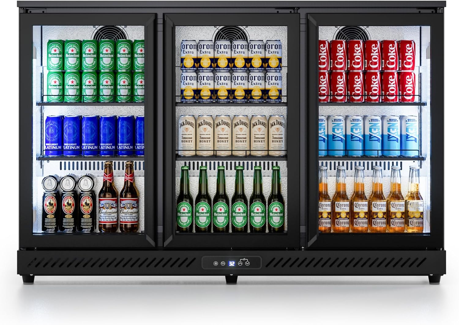 COTLIN Wine and Beverage Refrigerator, Back Bar Cooler with Low-E Glass and Auto Defrost, 3 Door Commercial Under Counter Fridge for Beer, Wine, Soda, Triple Fan Cooling, ETL and NSF, 11.45 Cu.Ft