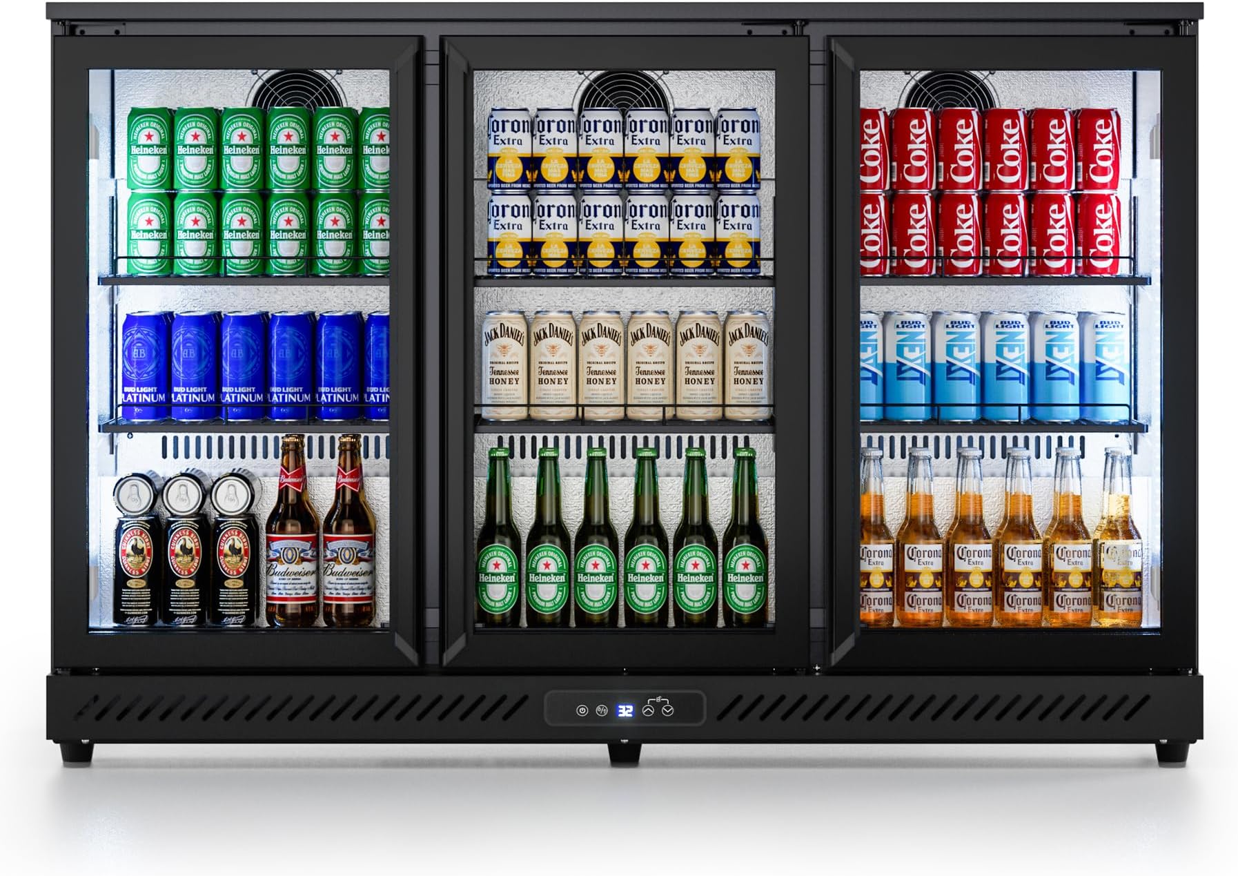 COTLIN Wine and Beverage Refrigerator, Back Bar Cooler with Low-E Glass and Auto Defrost, 3 Door Commercial Under Counter Fridge for Beer, Wine, Soda, Triple Fan Cooling, ETL and NSF, 11.45 Cu.Ft