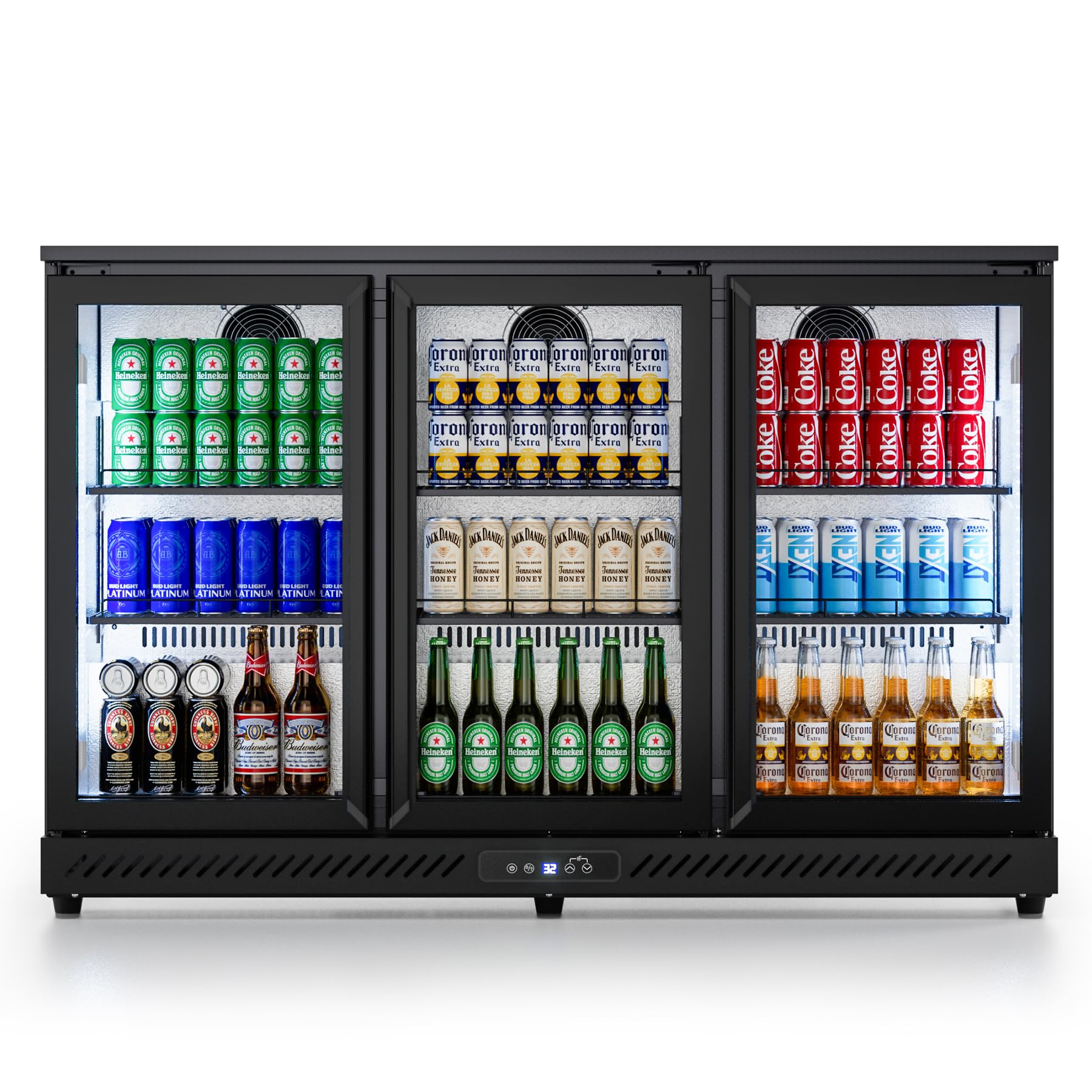COTLIN Wine and Beverage Refrigerator, Back Bar Cooler with Low-E Glass and Auto Defrost, 3 Door Commercial Under Counter Fridge for Beer, Wine, Soda, Triple Fan Cooling, ETL and NSF, 11.45 Cu.Ft | Fridge.com
