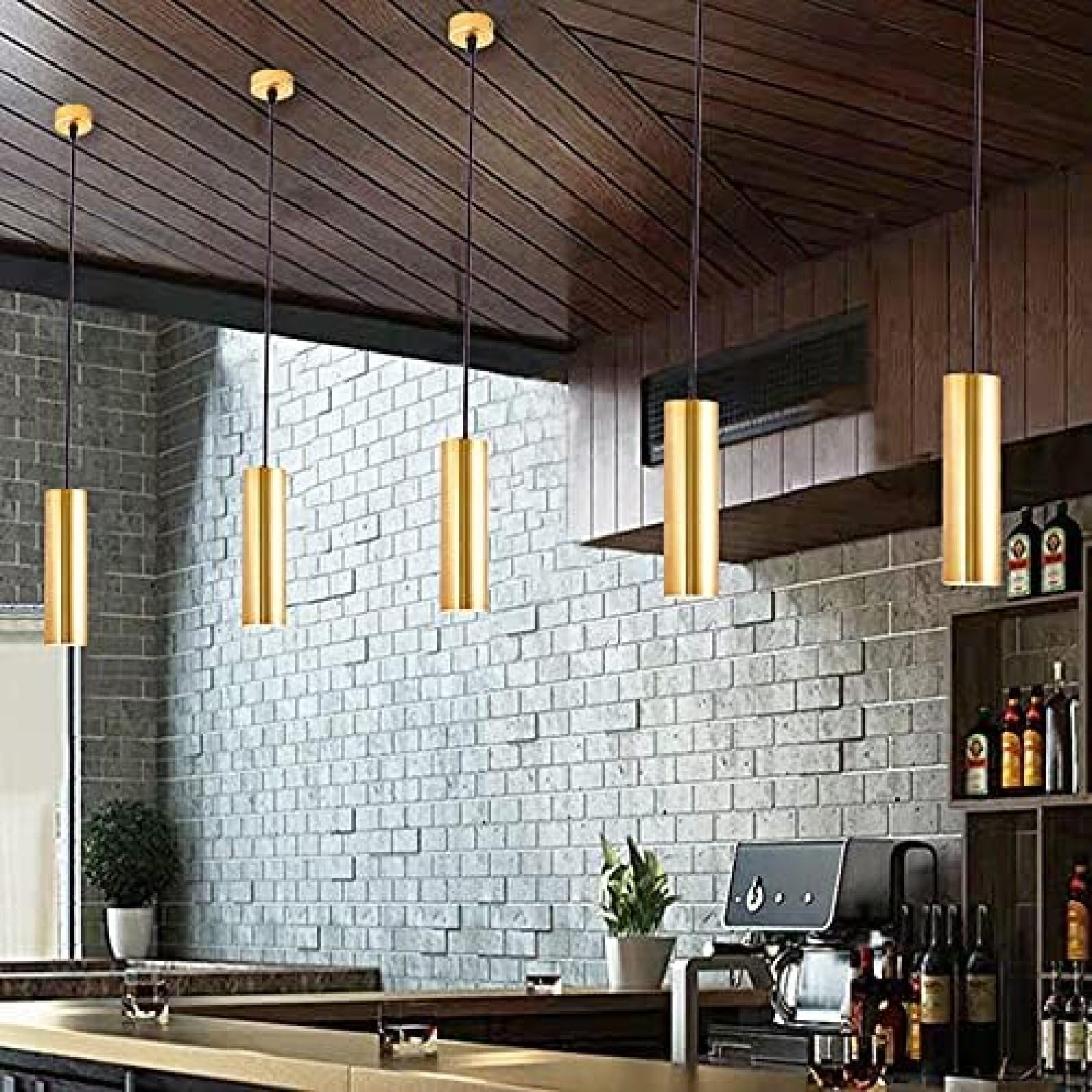Wewnętrzna wyspa kuchenna Lampa wisząca LED Żyrandol z długą rurką Złoty aluminium Kreatywna lampa wisząca Bar Cylinder Reflektory Regulowana wysokość Pojedyncza głowica Oprawy sufitowe, świ