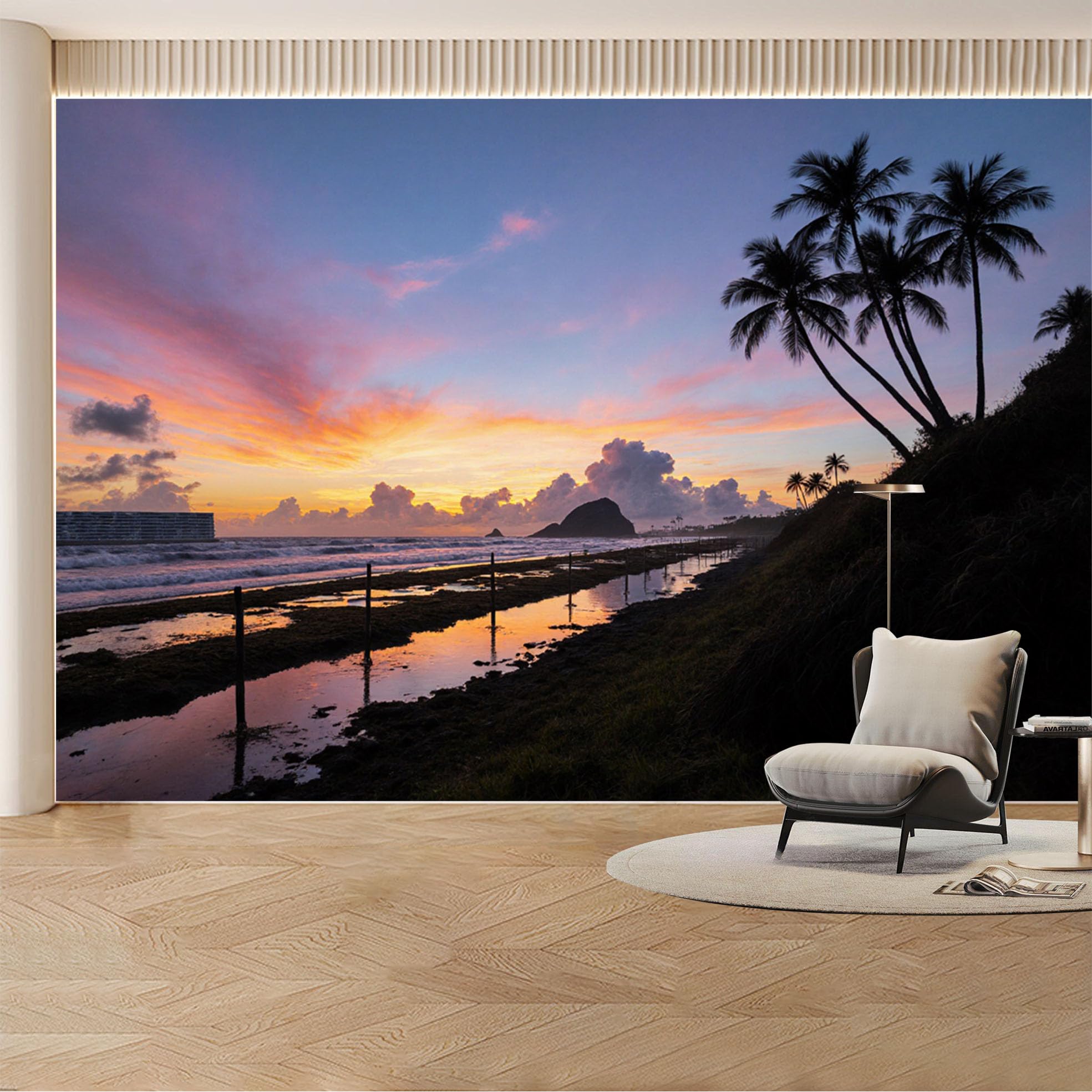 Custom Wall Mural Wallpaper Tropical Beach Sunset， Landscape Nature Large Wall Art， Tropical Sunset for Living Room， Bedroom， Office