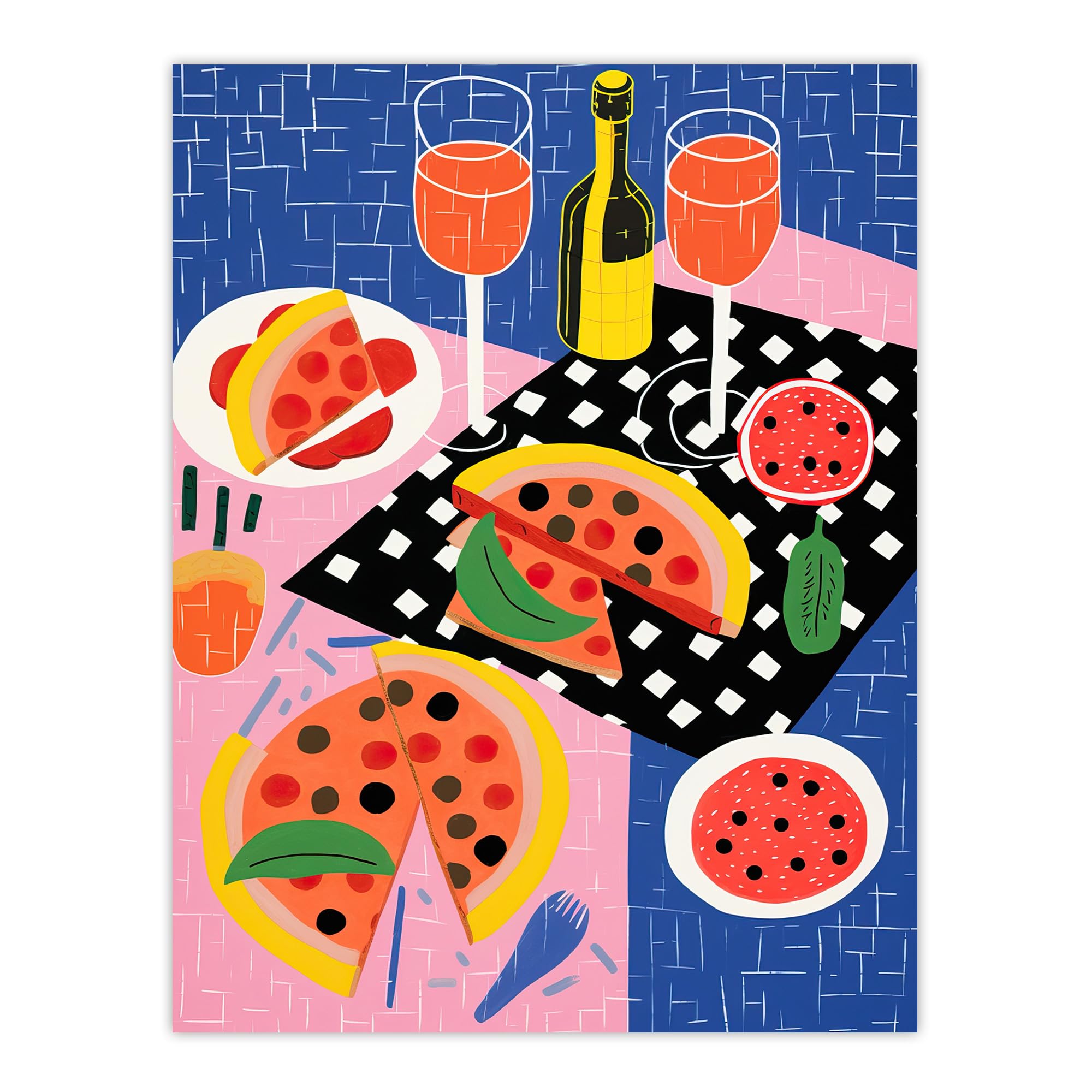 Wee Blue Coo Informal Dinner Party Pizza Kitchen Fun Large Wall Art Poster Print Thick Paper 18X24 Inch