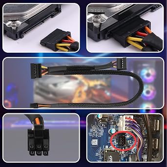 Mini ATX 6-Pin to SATA 15-Pin Conversion Adapter Cable Compatible with CT1250/ECT1205/ECT1250/QCT1250/QCS1250 Cases for SATA HDD/SSD/Optical Drive Expansion 45cm + 15cm