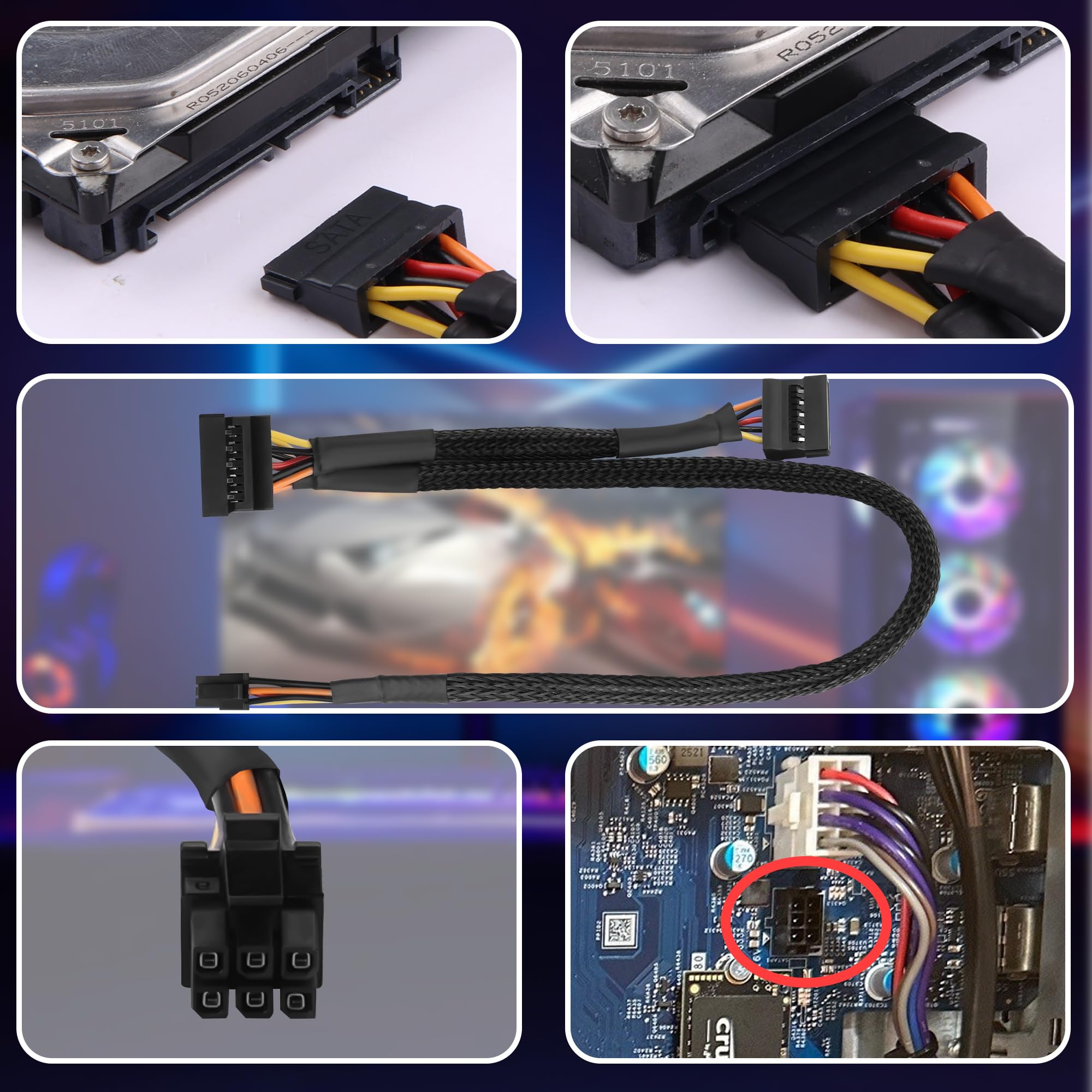 Cavo Adattatore Mini ATX 6Pin A SATA 15Pin – 45+15 Cm, Per Dell CT1250/3030sff/7050sff/3040/3046/3050/5050sff
