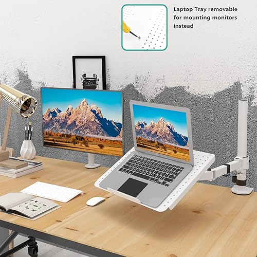 Miniatura 6 de WALI Brazo de montaje para computadora portátil para escritorio, bandeja para laptop, totalmente ajustable, hasta 17 pulgadas, 22 libras, con