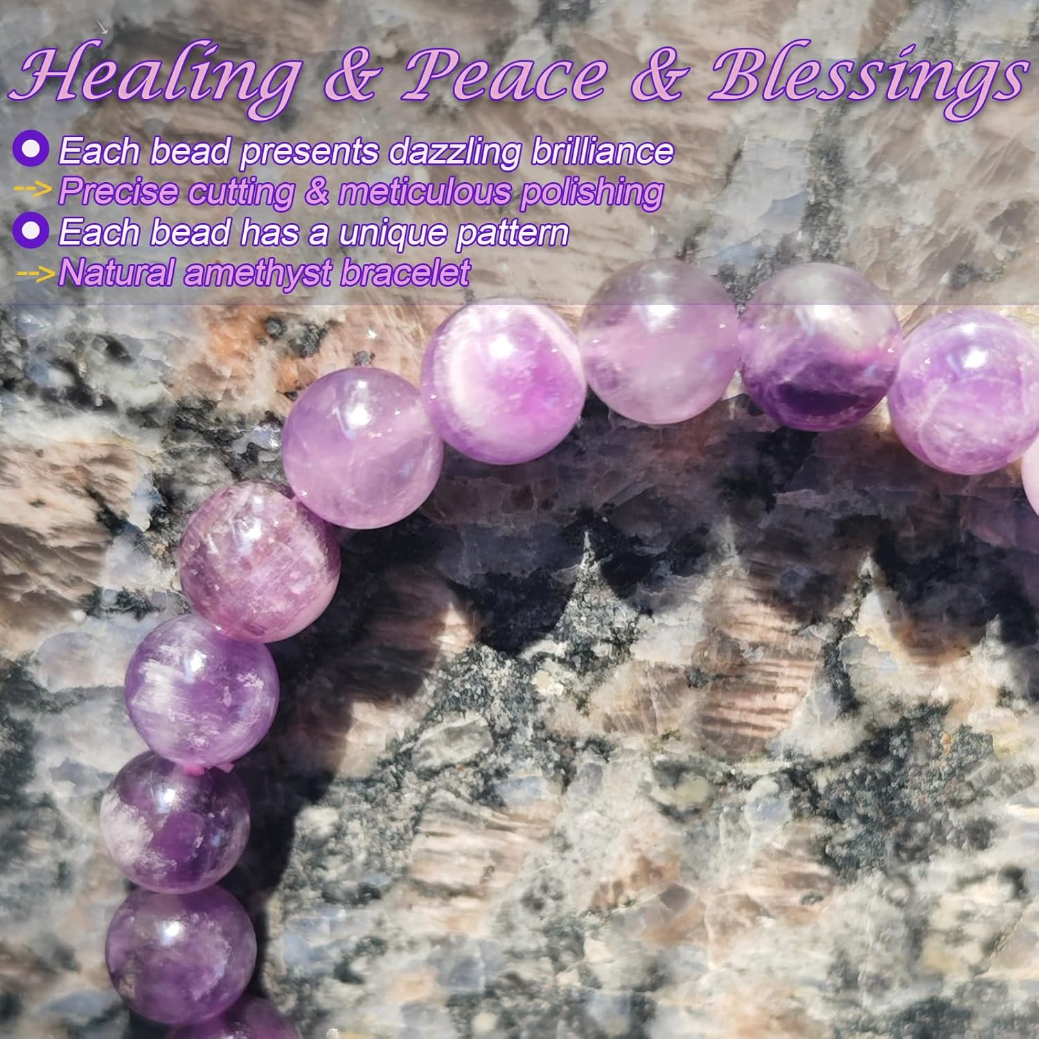 Handmade Amethyst Bracelet for Women 8mm Purple Crystal Bracelet Gemstone Crystal Bracelet Amethyst Beaded Natural Stone Jewelry Guardian Stone Healing Power Gifts - Image 2