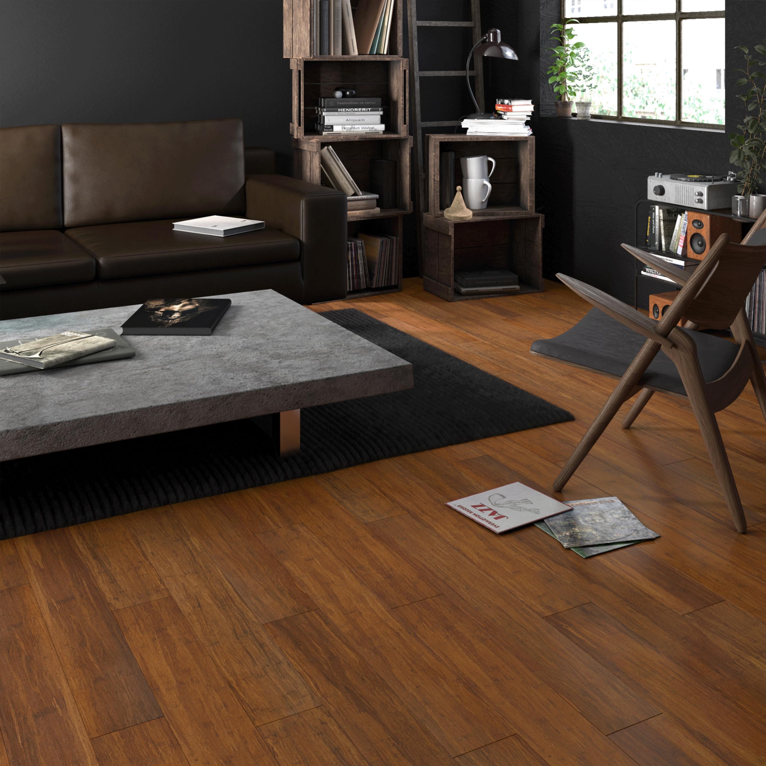 ARTENS Parkettboden Anza Versiegeltes massives Bambusparkett Intenso Braun L.92 cm B.13,2 cm Dicke 14 mm 1,09 m² 9 Dielen Belastungsklasse 21