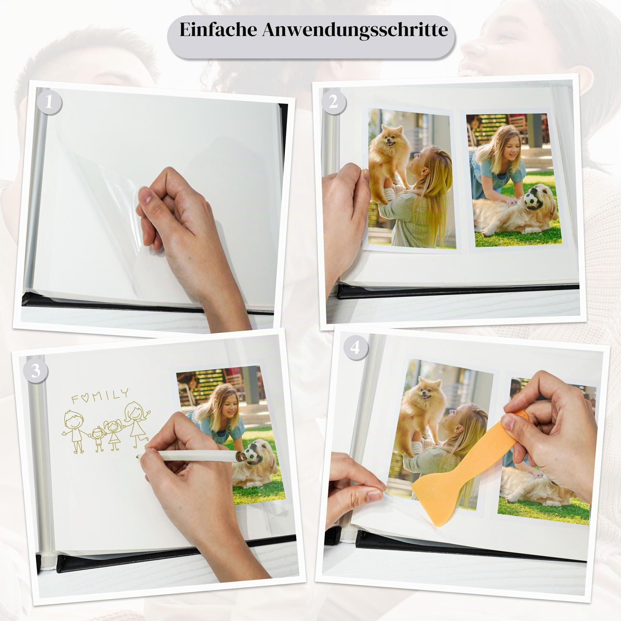 Vienrose Selbstklebendes Fotoalbum, 120 Seiten, 32,5x33,5 cm, Rot | Fotoalbum zum Selbstgestalten, Vintage Erinnerungsalbum, Kunstleder DIY Album, Familienfotos Hochzeit