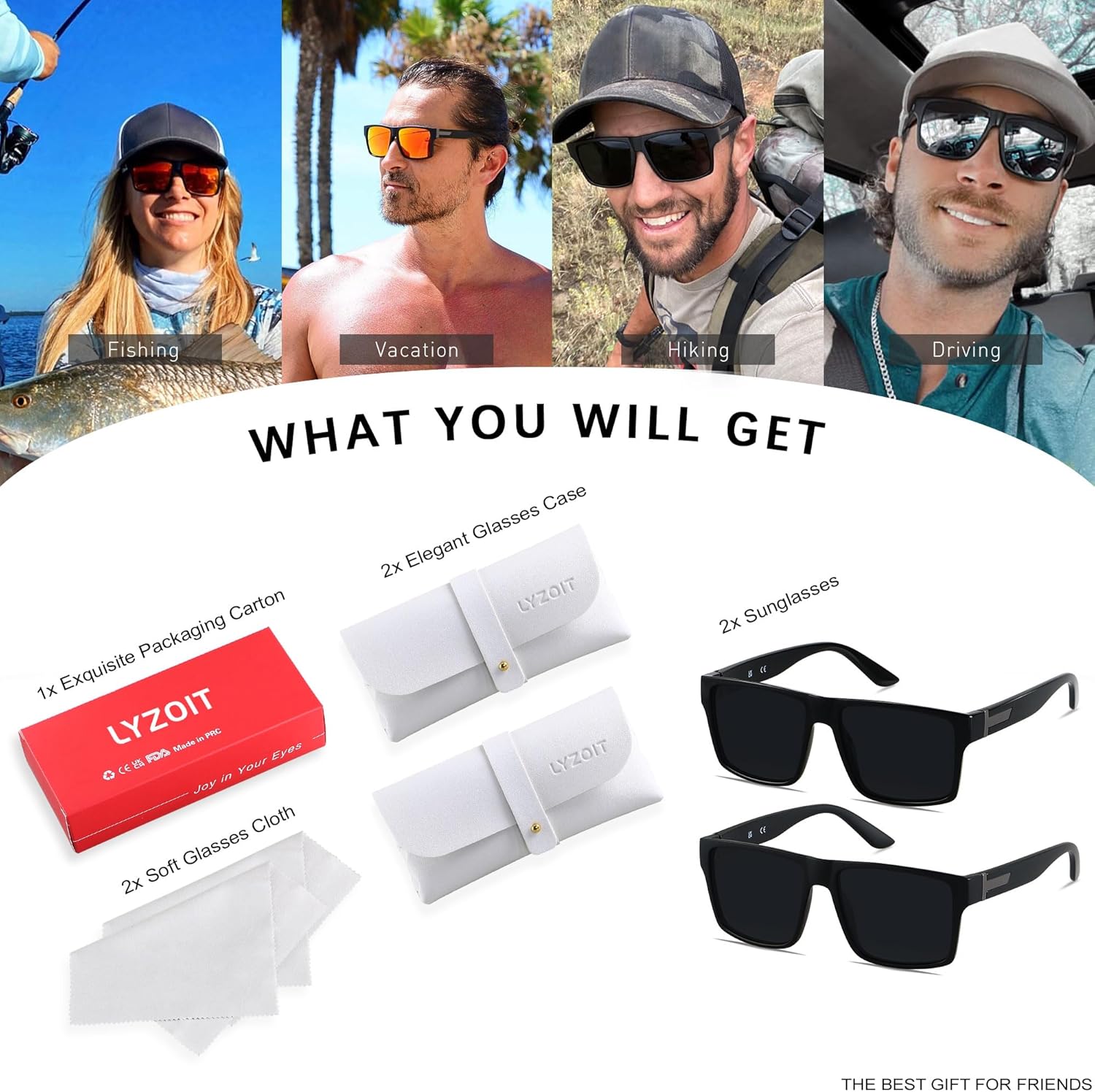 LYZOIT Square Sunglasses for Men Women Polarized Oversized Big UV Protection Rectangle Shades - Image 6