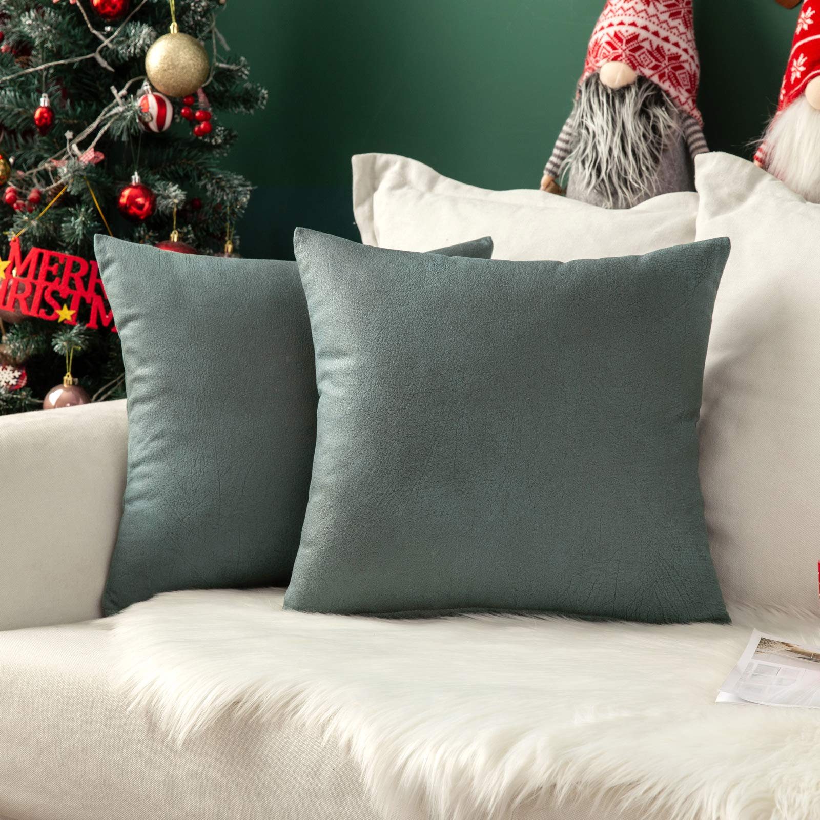 MIULEE Set of 2 Faux Leather Cushion Cover Decorative Soft Cushion Case Square Pillowcases for Couch Sofa Bed Living Room 12x20 Inch Green, (B08F57FDH2) Amazon Price History, Amazon Price Tracker