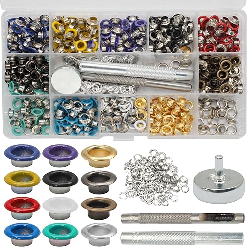 Miniatura 41 de Litoexpe Ojales de 1/8 de pulgada (3mm) de diámetro interior, kit de 200 piezas de ojales de metal con respaldo automático para agujeros para Latón