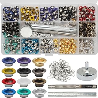 Litoexpe 600 Pcs 5mm Grommets Eyelets, Eyelet Hole Punch Die Tool | Self Backing Eyelets Kit, Includes Base and Ram, for Leather Craft Clothing Handbag Fabric Curtain DIY