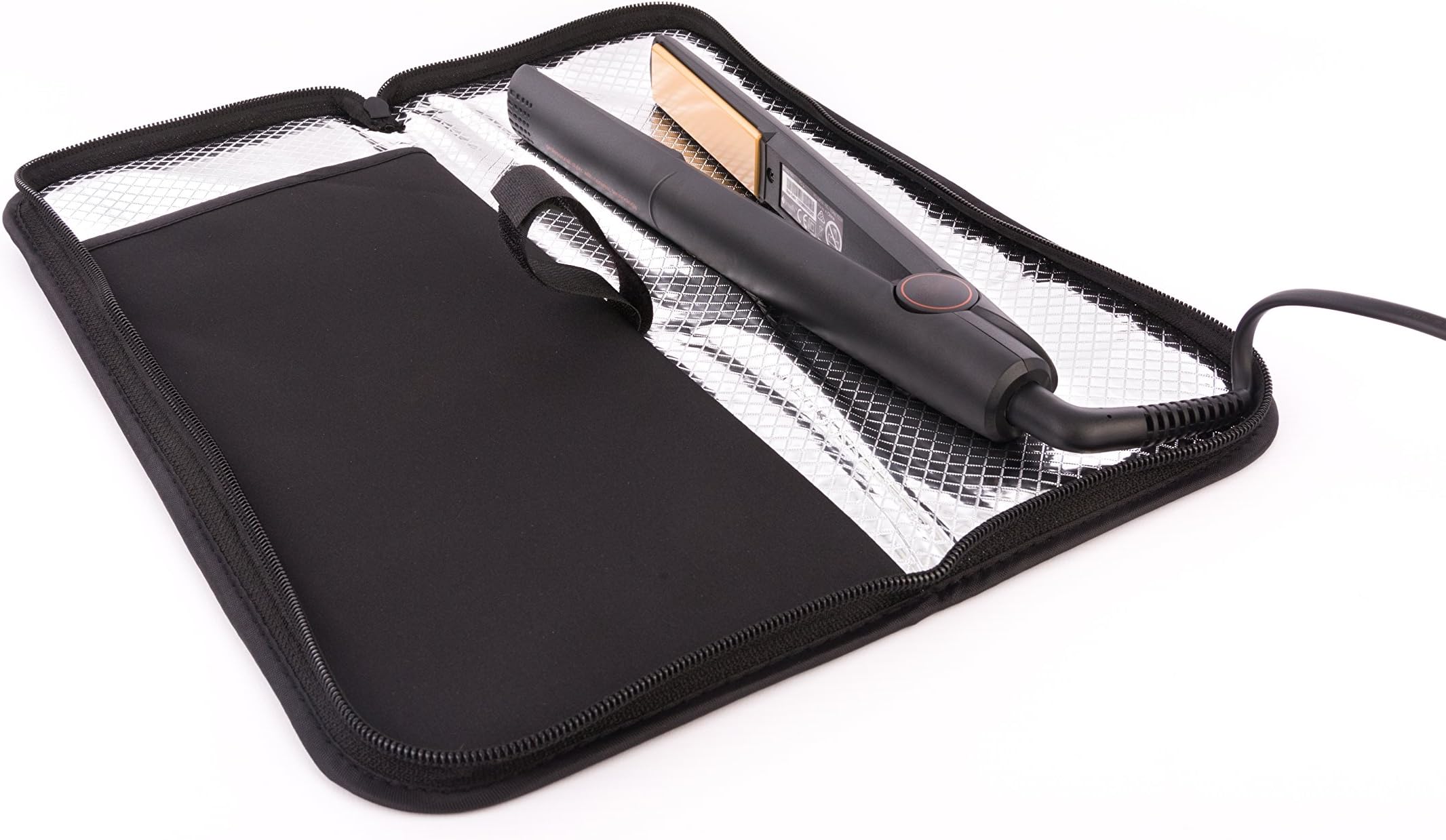 Mateque Heat Resistant Zip Pouch Heat Proof Mat All Black Ideal For Hair Straighteners Such as GHD Cloud Nine & Others