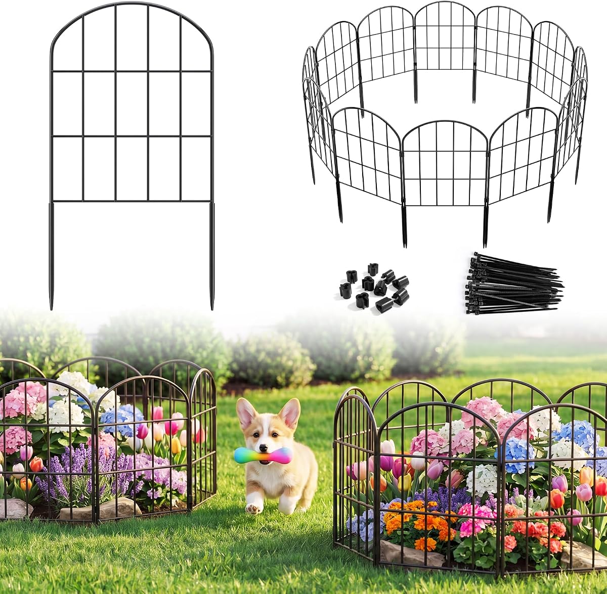19 Pack Decorative Garden Fence Panels - 24in (H) x 20.58ft (L) Animal Barrier Fence No Dig Fencing Rustproof Metal Wire Edging Panel Border Apply to Dog Fencing for Yard Outdoor Decor Flower Beds