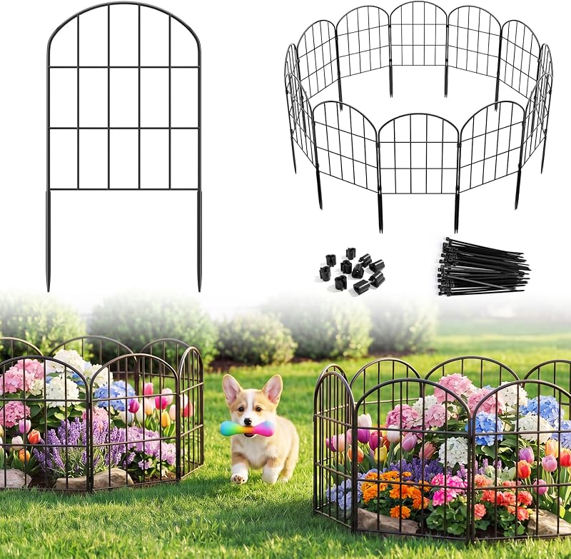 19 Pack Decorative Garden Fence Panels - 24in (H) x 20.58ft (L) Animal Barrier Fence No Dig Fencing Rustproof Metal Wire Edging Panel Border Apply to Dog Fencing for Yard Outdoor Decor Flower Beds