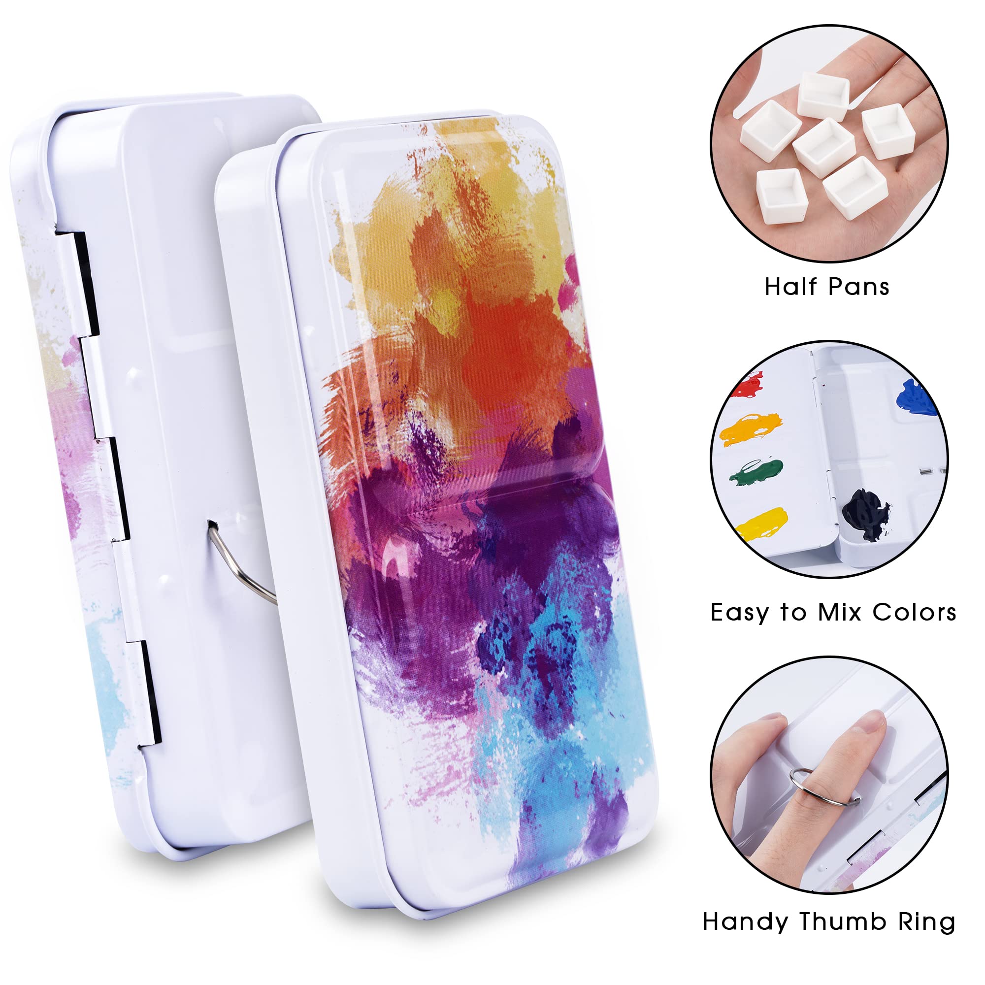 Palette d'aquarelle vide avec palette dépliante, petite palette d'aquarelle violette avec 50 demi-godets vides pour bricolage, voyage, peinture acrylique et peinture à l'huile