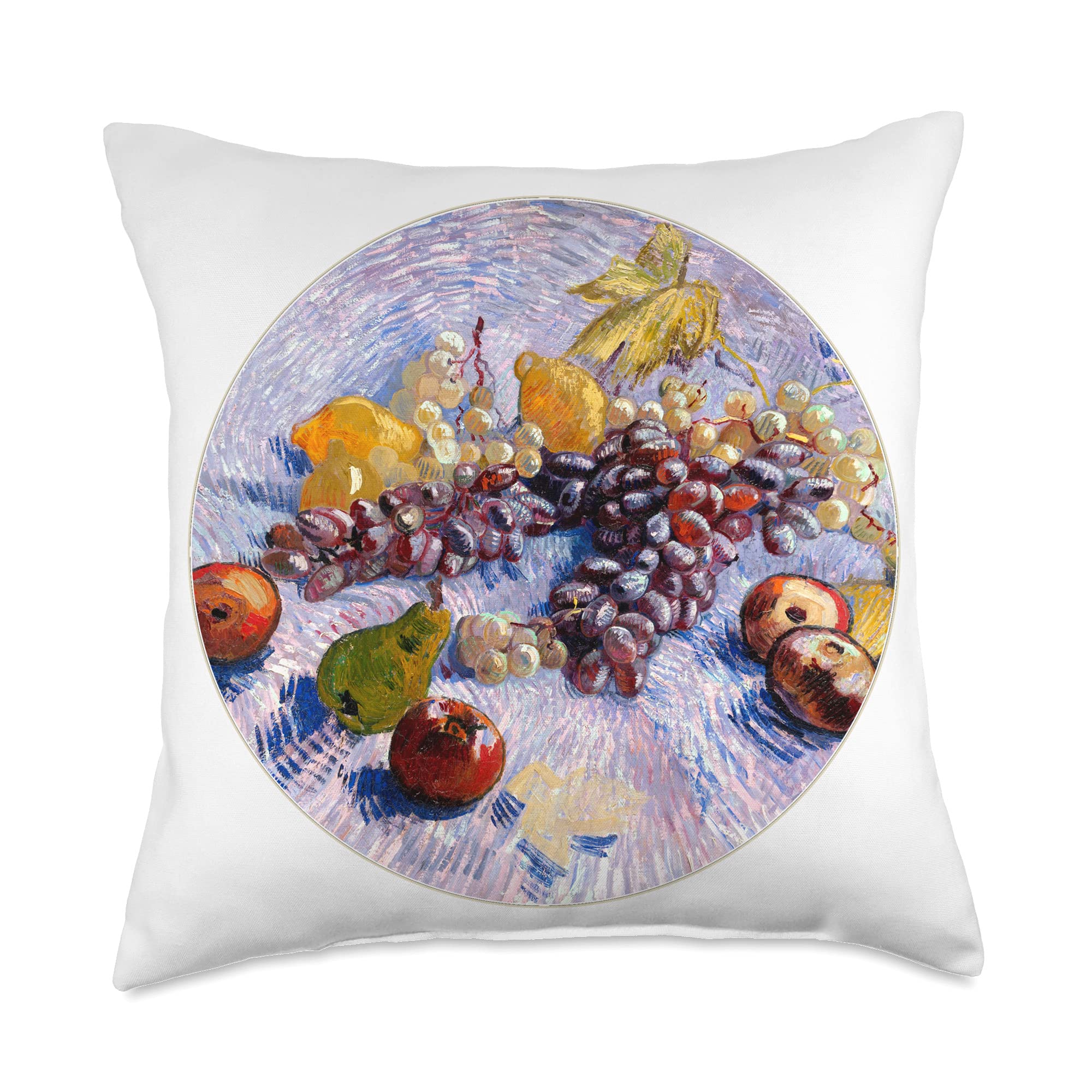 Smooth HQ Van Gogh Grapes, Lemons, Pears, and Apples Famous Fine Art Throw Pillow, 18x18, Multicolor