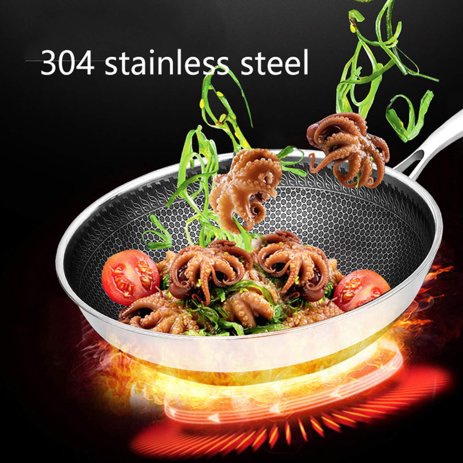 Wok antiaderente a induzione con coperchio, padella per friggere da 38 cm, coperchio in vetro temperato resistente, manici ergonomici per rimanere freschi, perfetto per una cucina sana e una facile