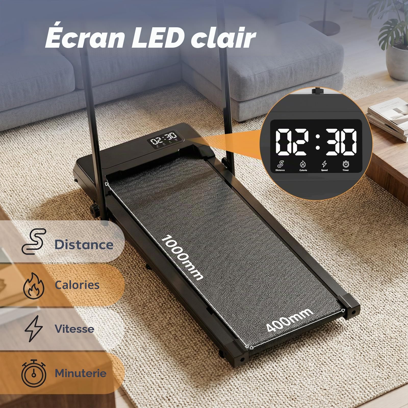 Drgymlee Tapis de Marche 3 en 1, Tapis Pliable sous Bureau avec Poignée, Machine Compacte et Silencieuse 1–10 km/h pour Maison, Bureau, Marche et Jogging, avec Télécommande et Écran LED