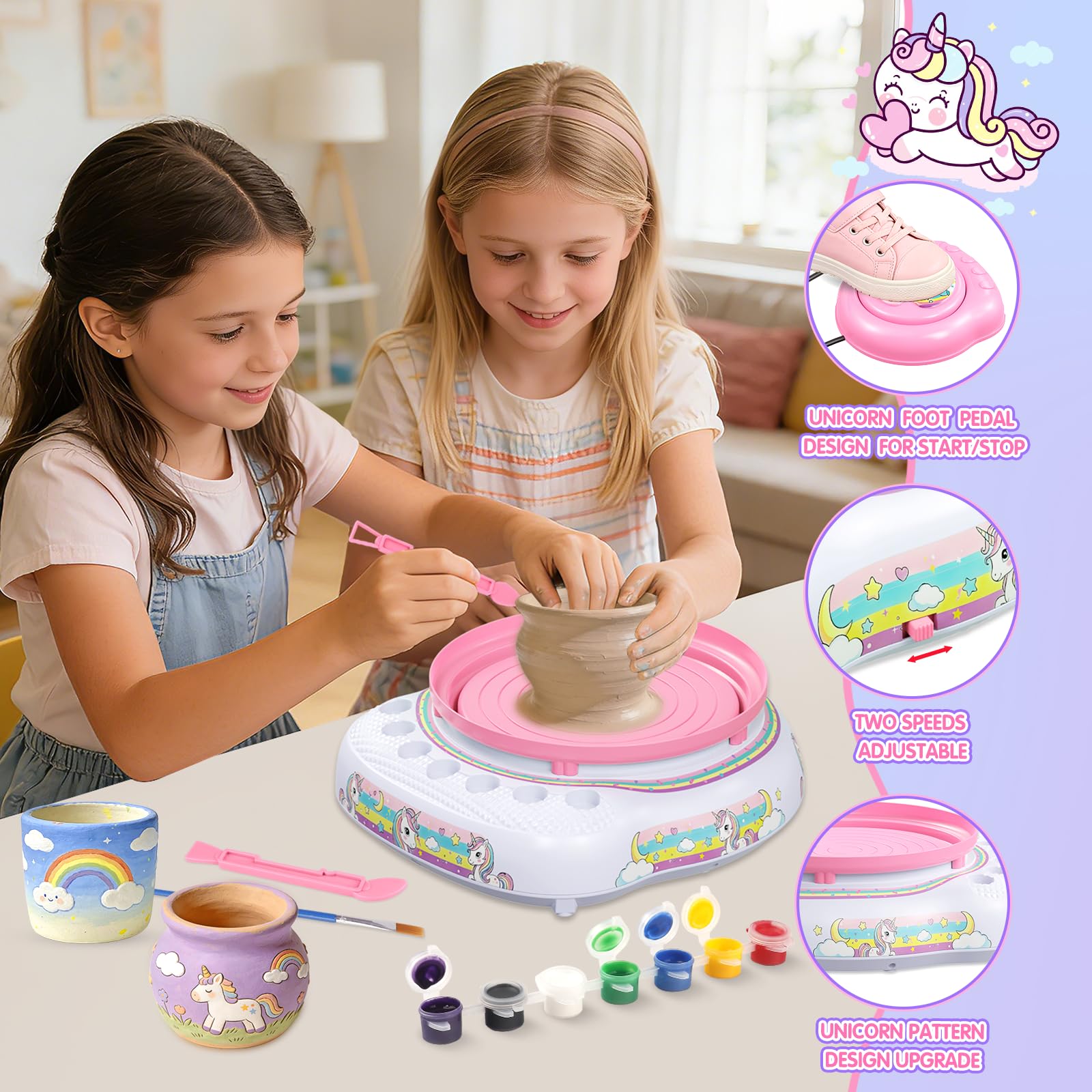Tour de Potier Enfants 6-12 Ans Kit Complet DIY Débutants avec 3 Pâtes Auto-Durcissantes, Outils, Cadeau Anniversaire Garçons Filles Blanc