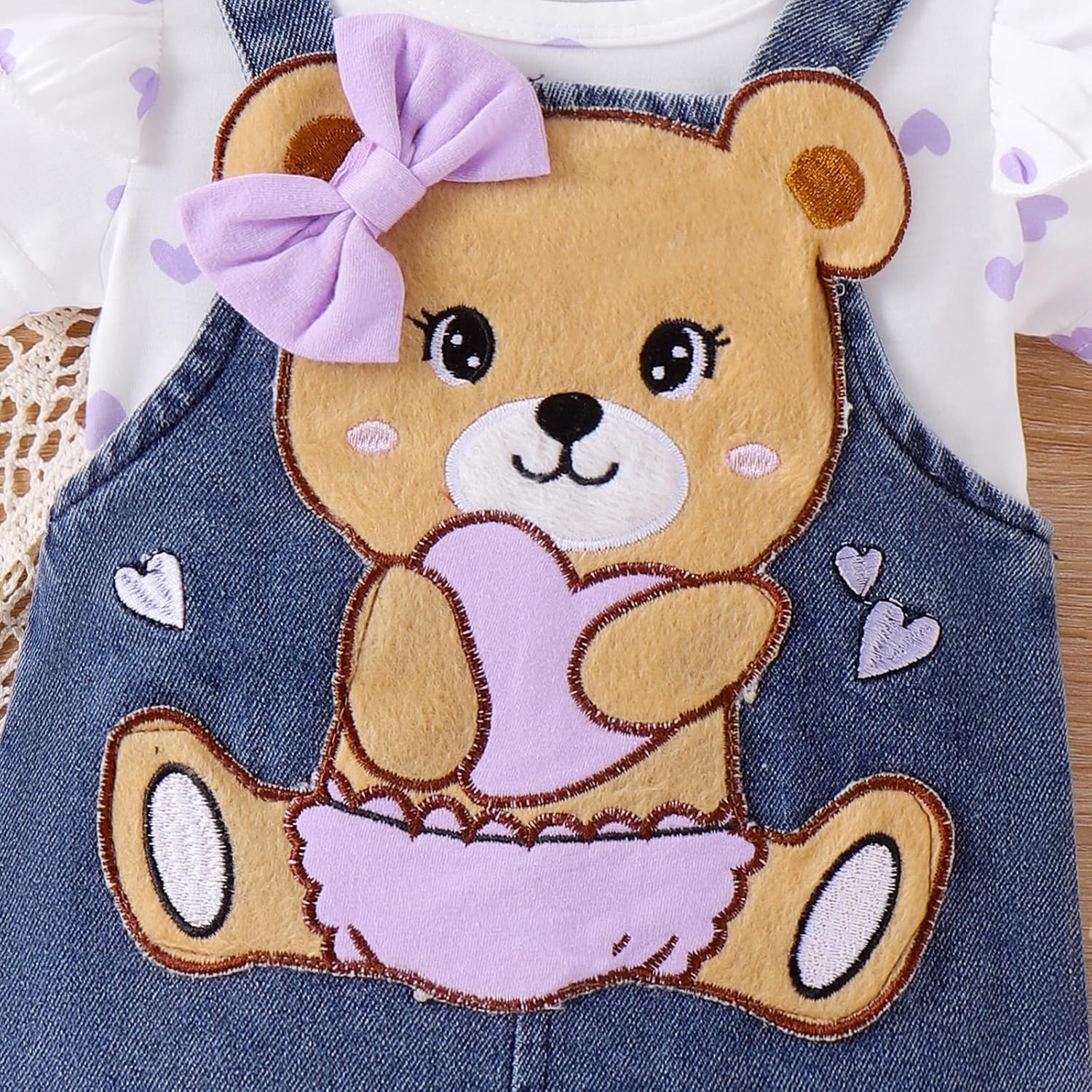 Baby Girl Clothes Outfits Summer Cute Little Bear Romper + Shorts + Butterfly Tie Hair Band Set 0-18 Months - Image 8