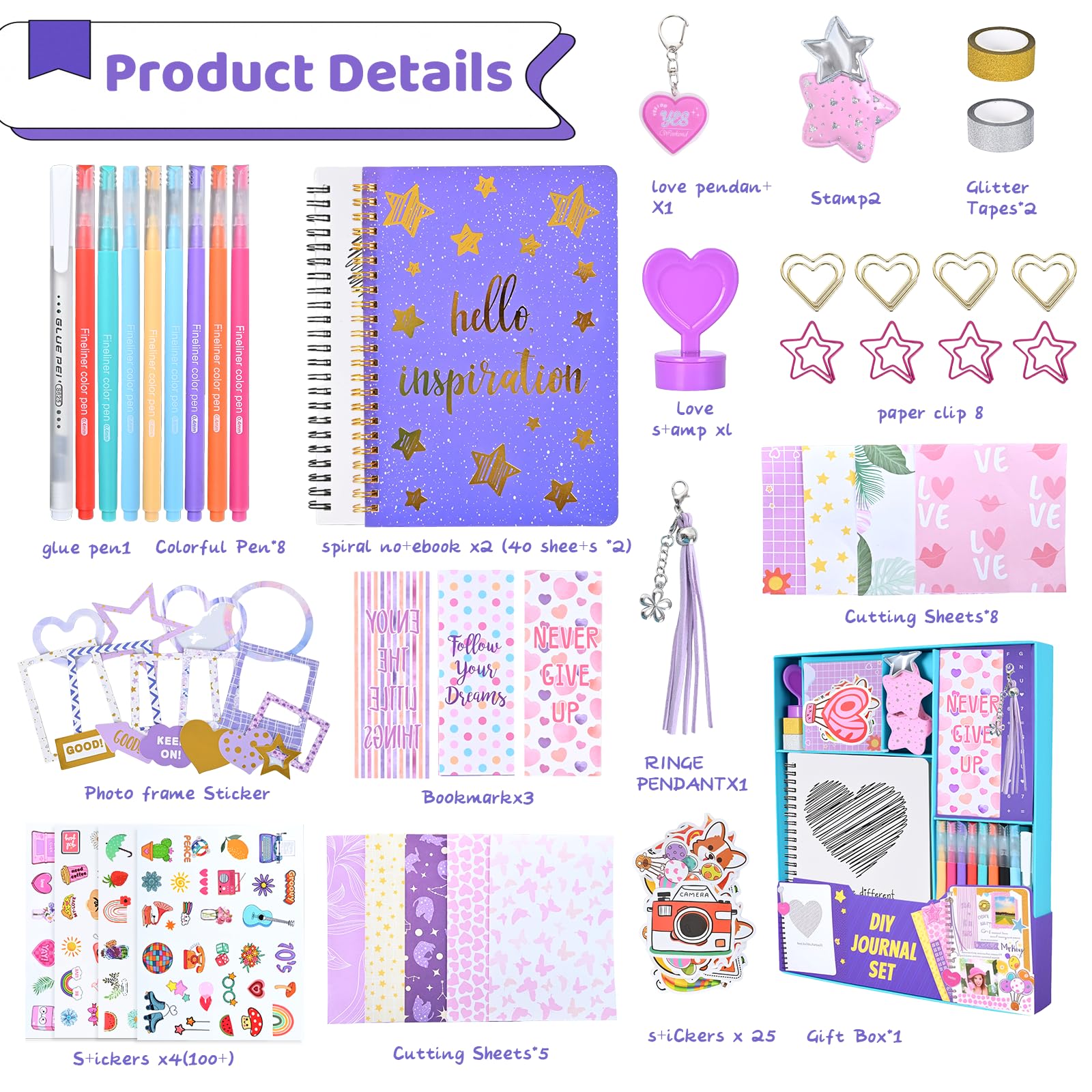 GRACELOOK 2-Pack DIY Journal Kit,Gifts for Girls Ages 8 9 10 11 12 13 14 Year Old Cool Birthday Gifts,DIY Journal Set for Tween & Teen Girls, Stationery Set, Scrapbook kit & Diary Supplies Set