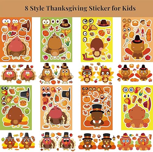 Miniatura 2 de 32 hojas de calcomanías de Acción de Gracias para hacer tus propias calcomanías para niños, calcomanías de pavo, calcomanías de otoño para mezclar y