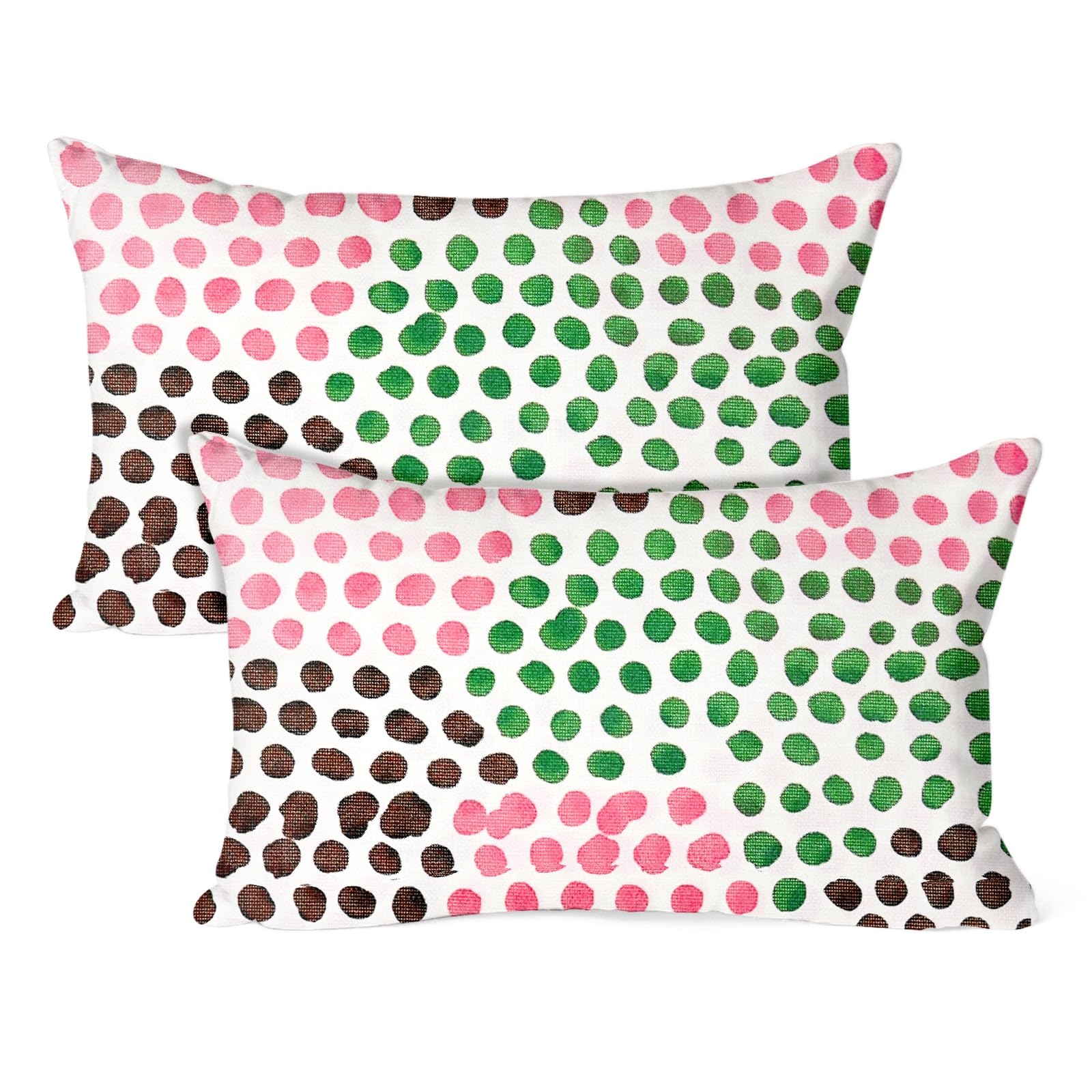 M METERXITY 2-Pack Outdoor Waterproof Throw Pillow Cover, 20x12 Inch Linen Polka Dot Decorative Cushion Cover for Patio/Balcony/Garden, Water Resistant Pillow Case [Green Brown Polka Dot]