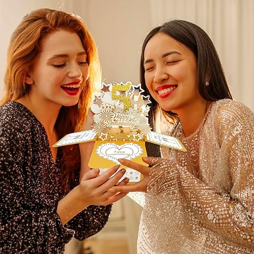 Miniatura 4 de Tarjeta desplegable de feliz 5 aniversario para él y ella, divertida tarjeta de aniversario de madera para esposa y marido, tarjeta 3D de