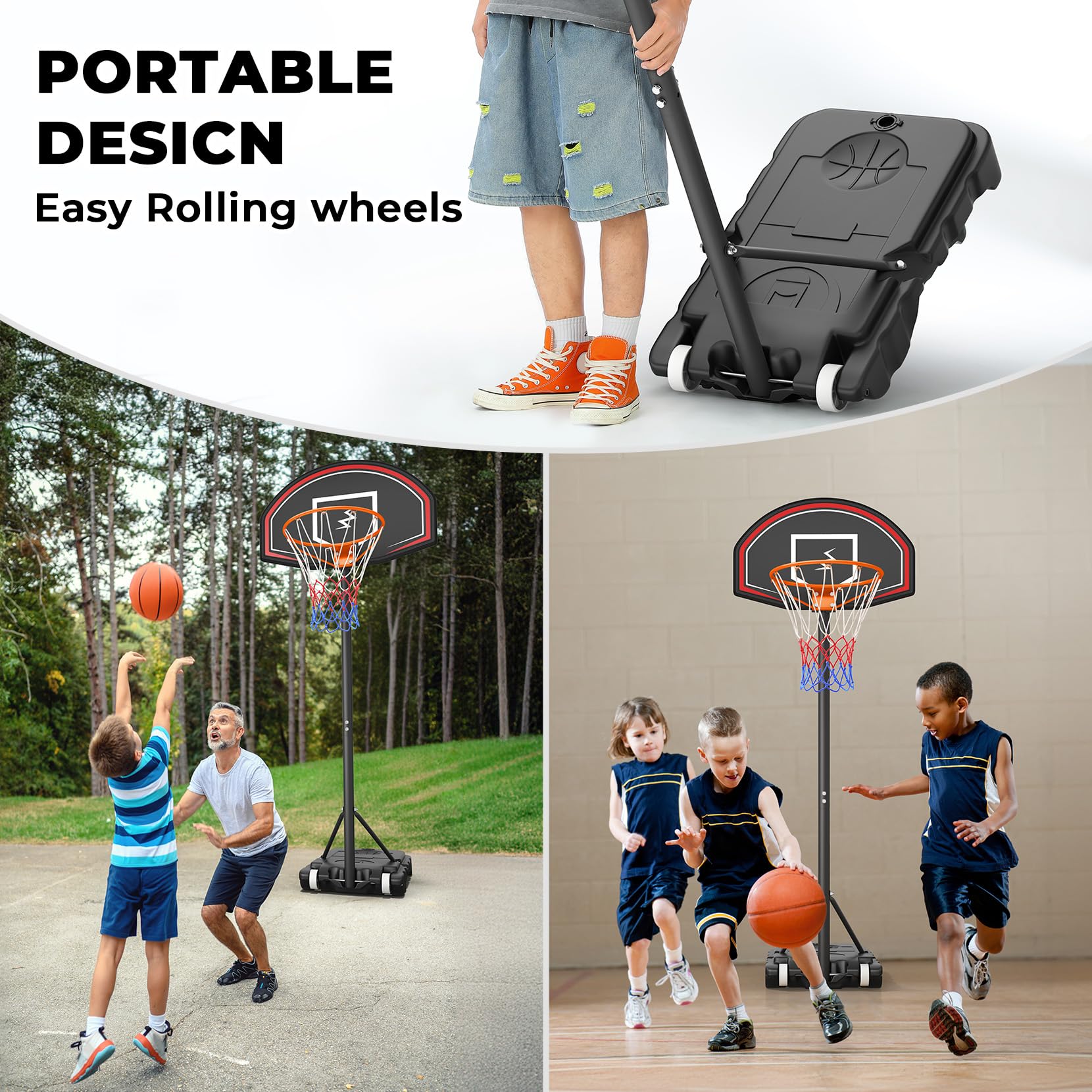 YOLEO Canestro Basket Esterno Bambini, Regolabile 160-210 cm, Canestro da Basket Net System su Ruote