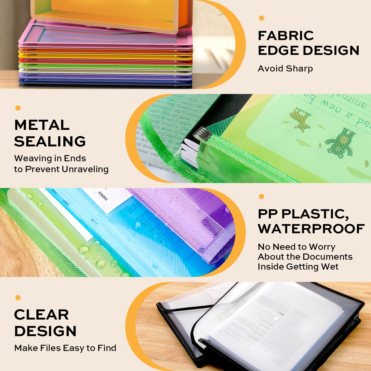 Deli Confezione da 10 cartelle in plastica espandibili per documenti con chiusura a scatto, organizer colorato per cartelle a fisarmonica, grande capacità, adatta per legali/formato B4, 9 colori