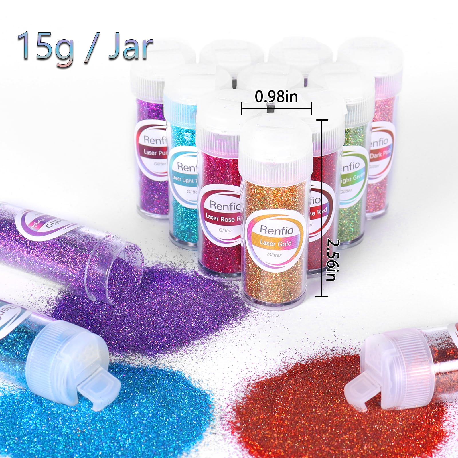 Renfio Purpurina holográfica, juego de purpurina de resina de 16 colores, 15 g cada uno, purpurina extrafina para manualidades, PET de 1/128 pulgadas, accesorios de resina epoxi, polvo de purpurina