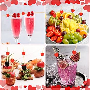 200pcs Pink Heart Shaped Skewers Wooden Cocktail Stick 12cmappetizer