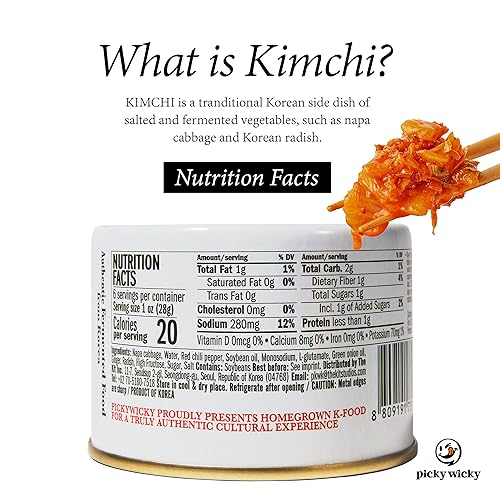 Picky Wicky Kimchi coreano para cocinar y aderezar vegano sin gluten sin conservantes fácil de almacenar y transportar Kimchi enlatado ingredientes