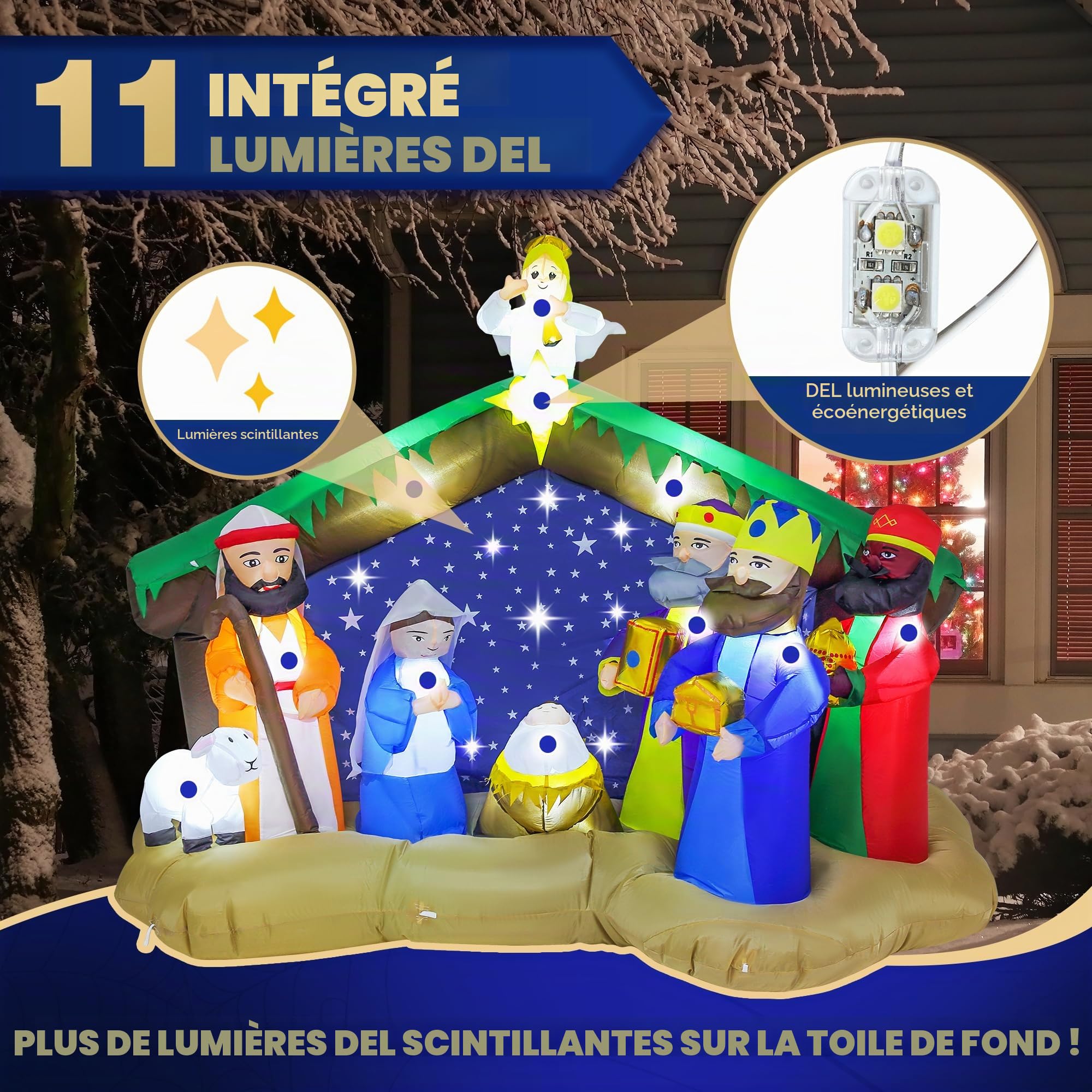 Crèche de Noël Gonflable de 2,4 m - Décorations d'extérieur - Crèche de Noël Gonflable pour Jardin, pelouse, décoration de Noël