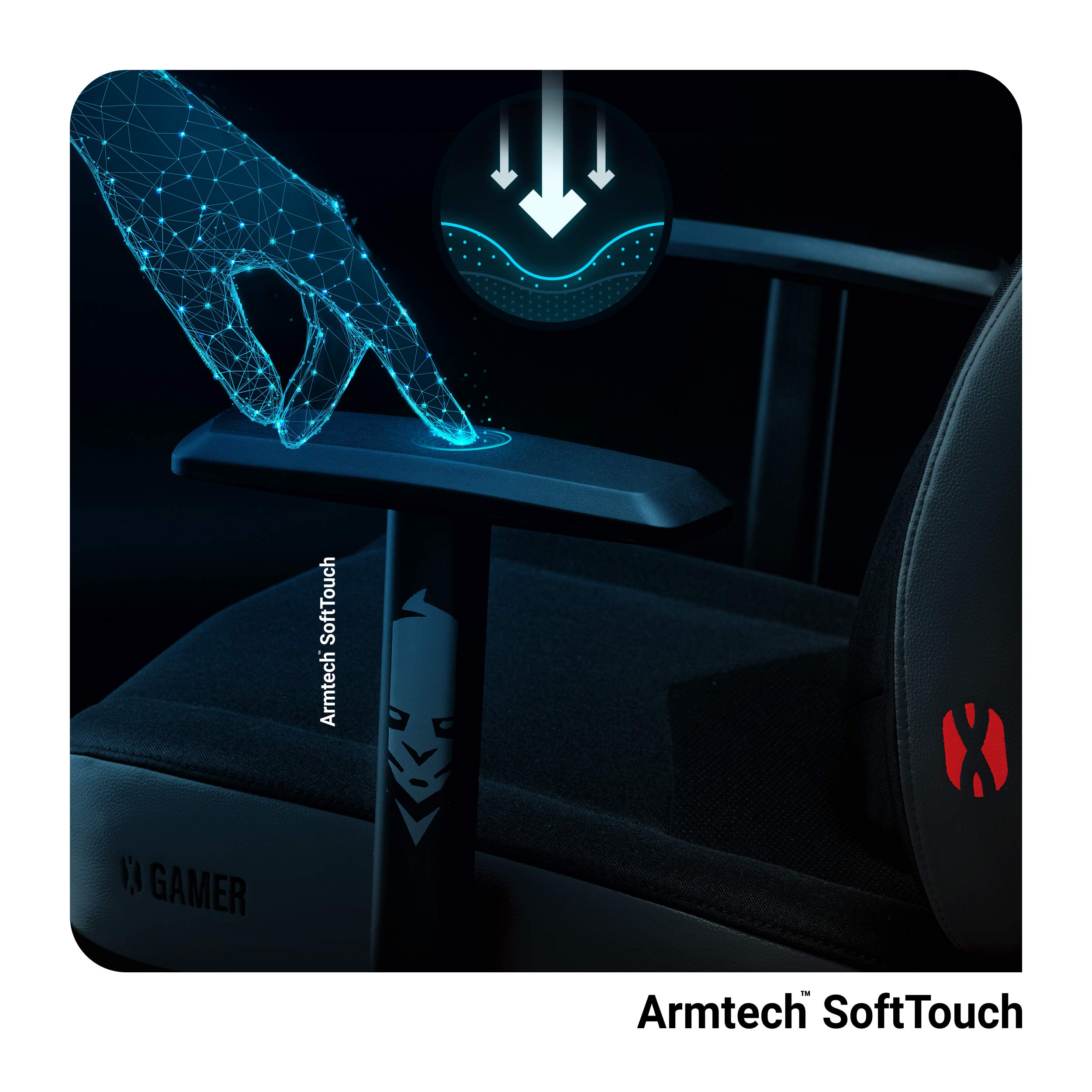 Diablo X-Gamer 2.0 Silla Gaming Gamer de Oficina Tela Diseño Ergonómico Cojín Lumbar Apoyabrazos Cómodos (Negro-Negro)